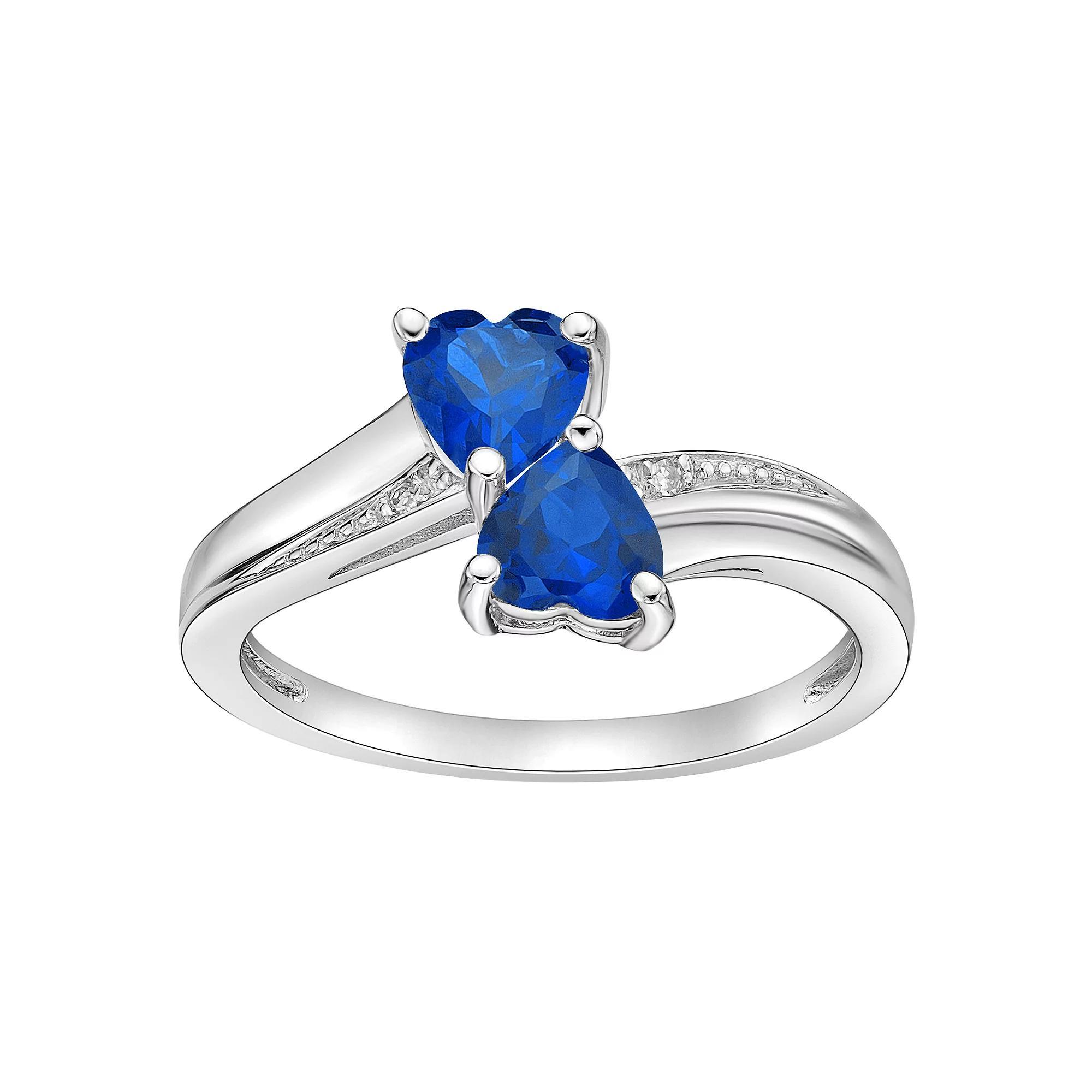 Gemminded Sterling Silver Gemstone & Diamond Accent Double Heart Bypass Ring, Womens Created Aquamarine Product Image
