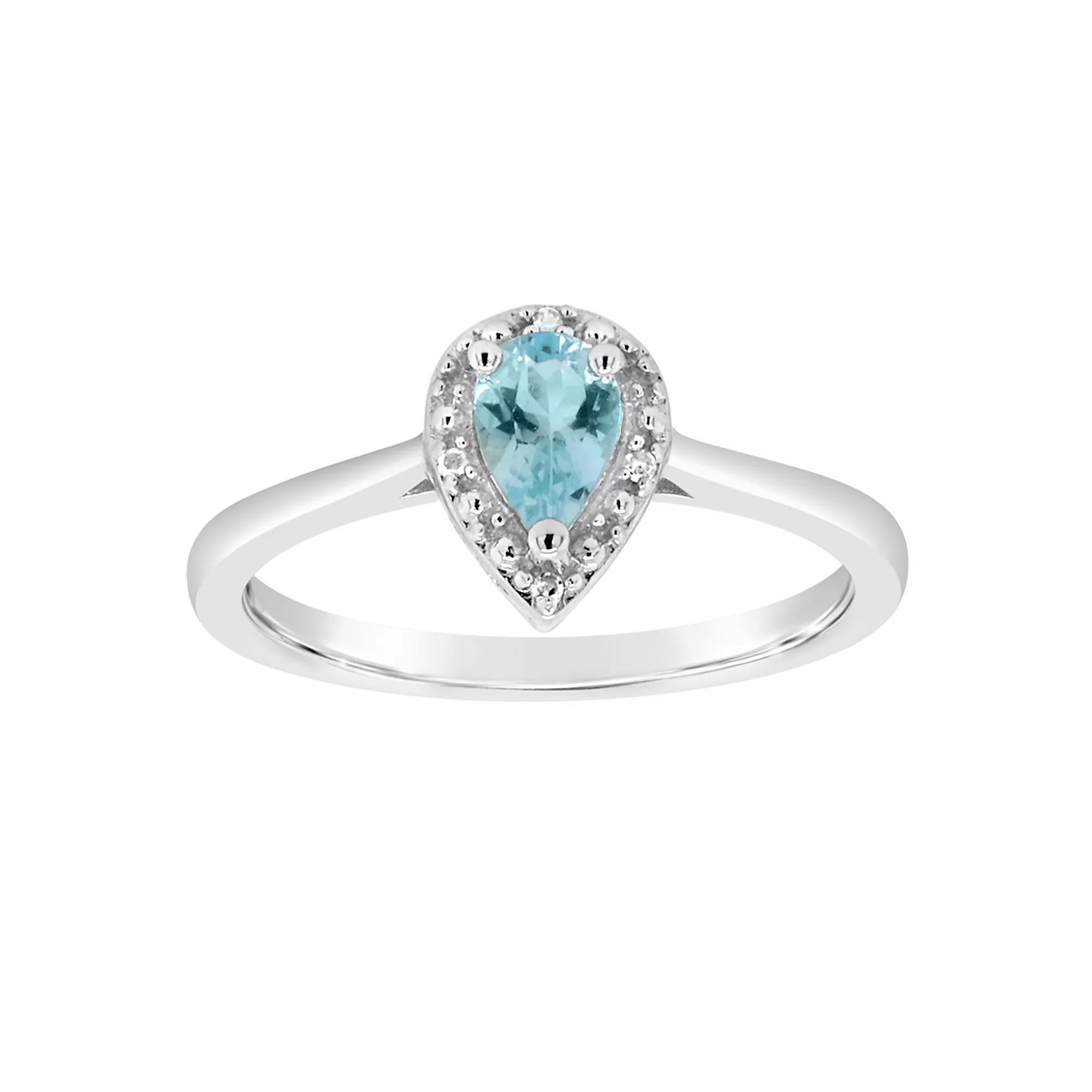 Celebration Gems Sterling Silver Pear Shaped Genuine Aquamarine Diamond Accent Frame Ring, Women's, Size: 6, Blue Topaz Product Image