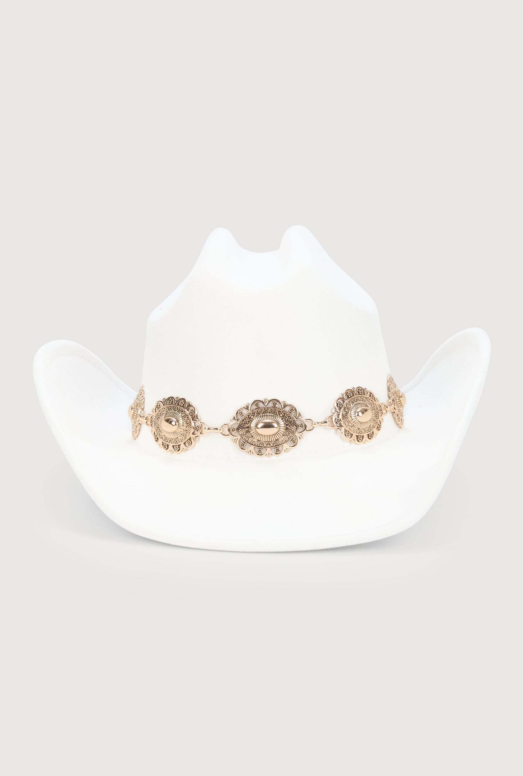Faux Suede Concho Chain Detail Cowboy Hat Female Product Image