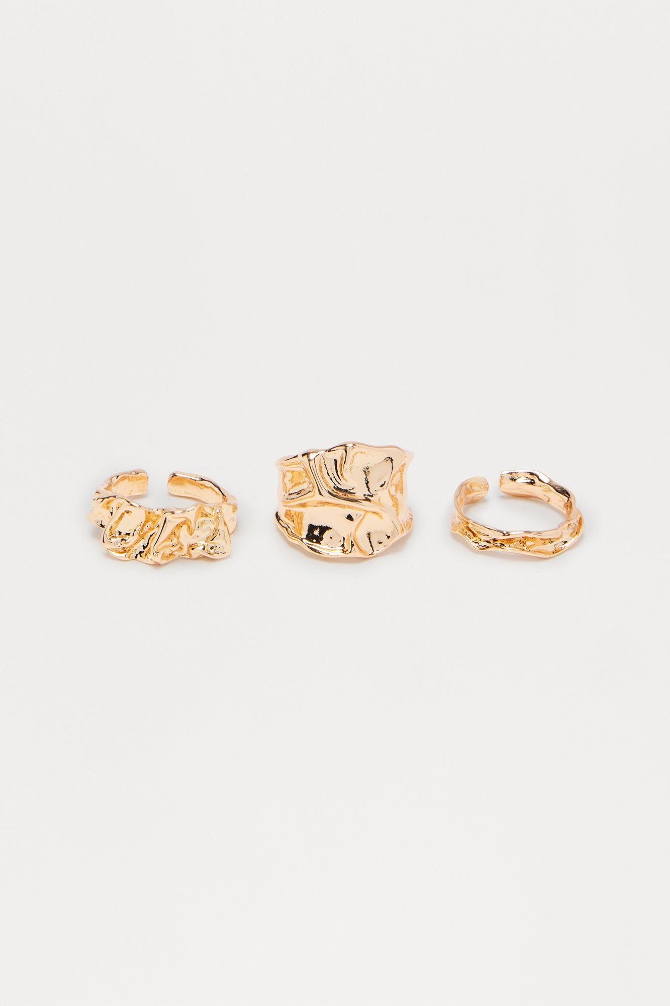 Three Wishes 3 Piece Ring Set - Gold/Black Female Product Image