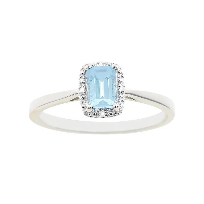 Celebration Gems Sterling Silver Aquamarine & Diamond Accent Rectangle Halo Ring, Womens Product Image