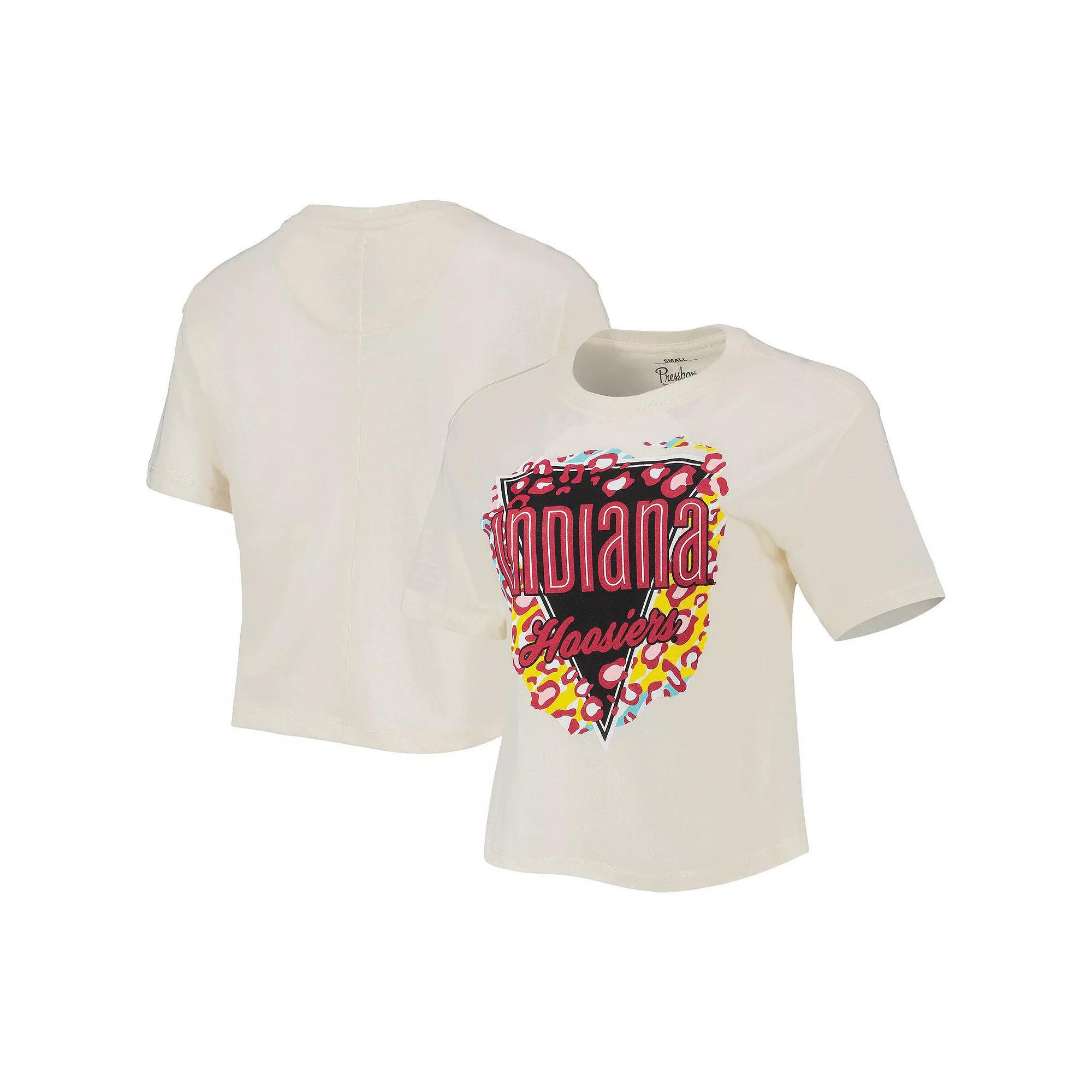 Women's Pressbox Cream Indiana Hoosiers Taylor Animal Print Cropped T-Shirt, Size: Medium, Beige Product Image