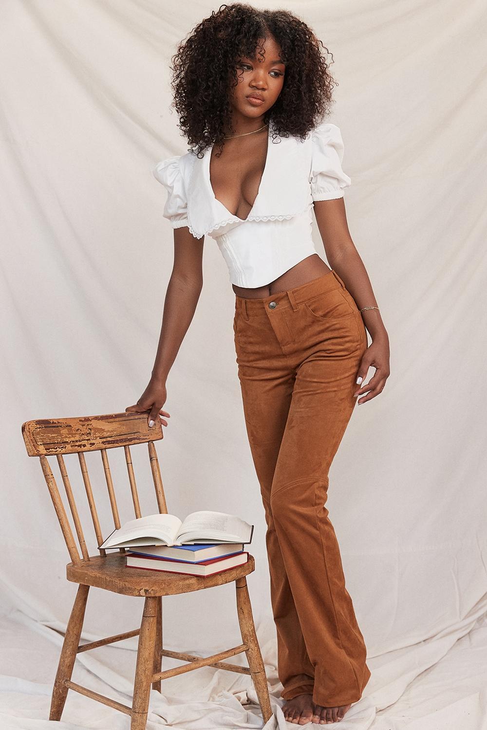 Apollo  tan vegan suede trousers - sale Product Image
