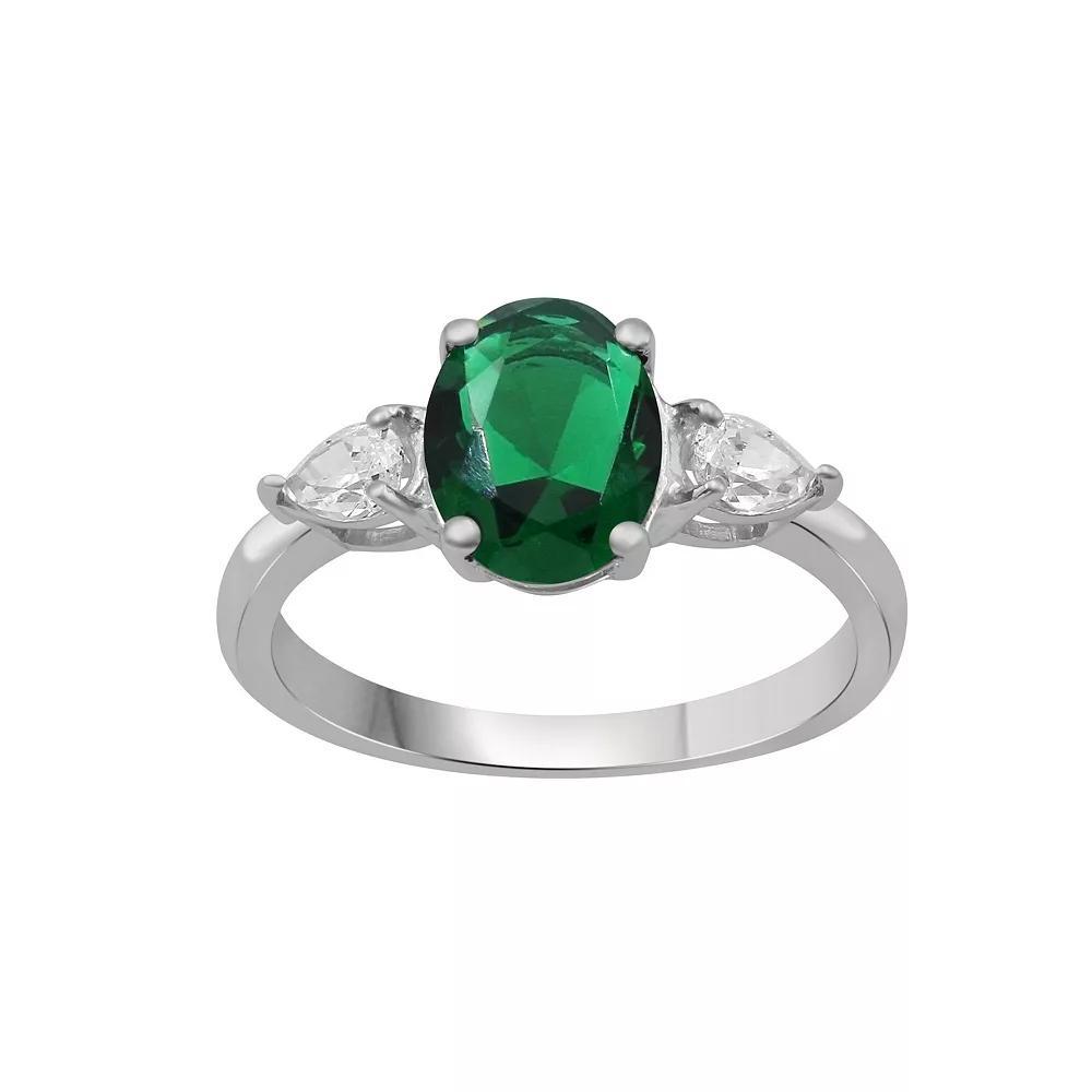 Jewelexcess Sterling Silver Lab-Created Gemstone & Lab-Created White Sapphire 3-Stone Ring, Women's, Size: 7, Created Green Product Image