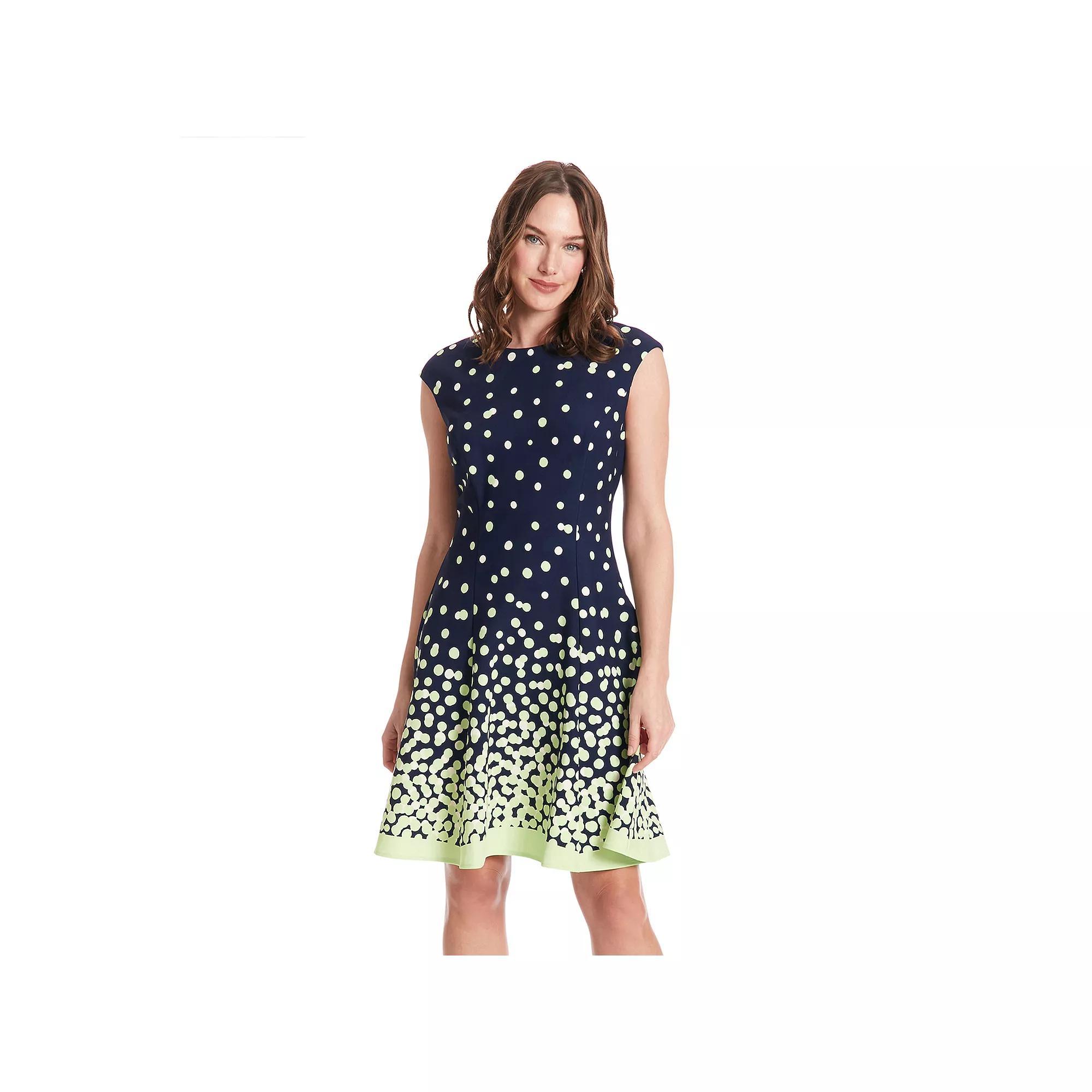 Women's London Times Cap Sleeve Fit & Flare Dress, Size: 6, Navy Green Product Image