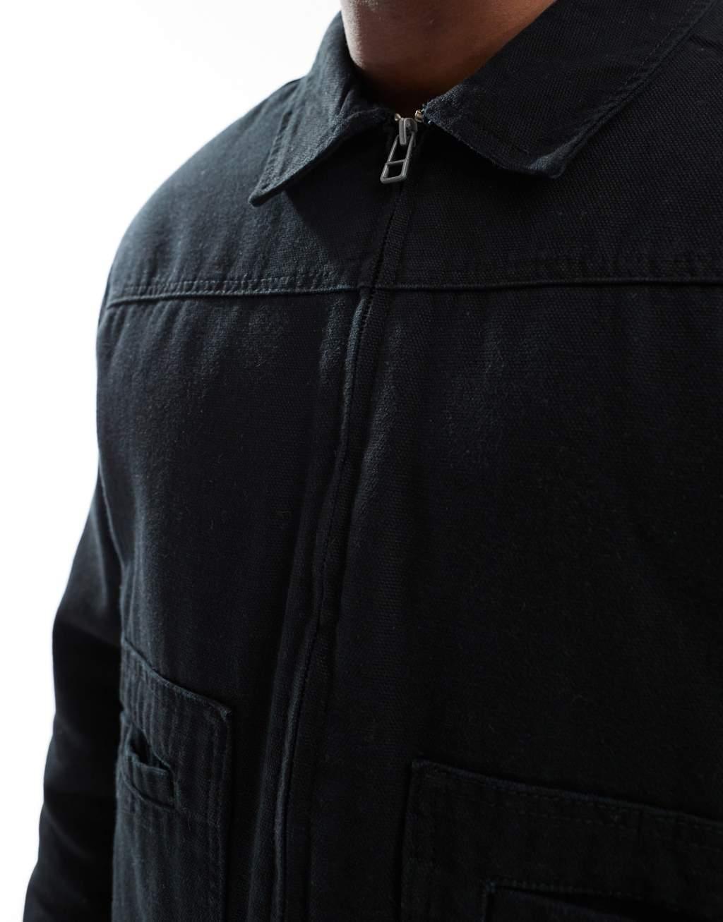 Pull&Bear boxy fit zip up jacket in black Product Image
