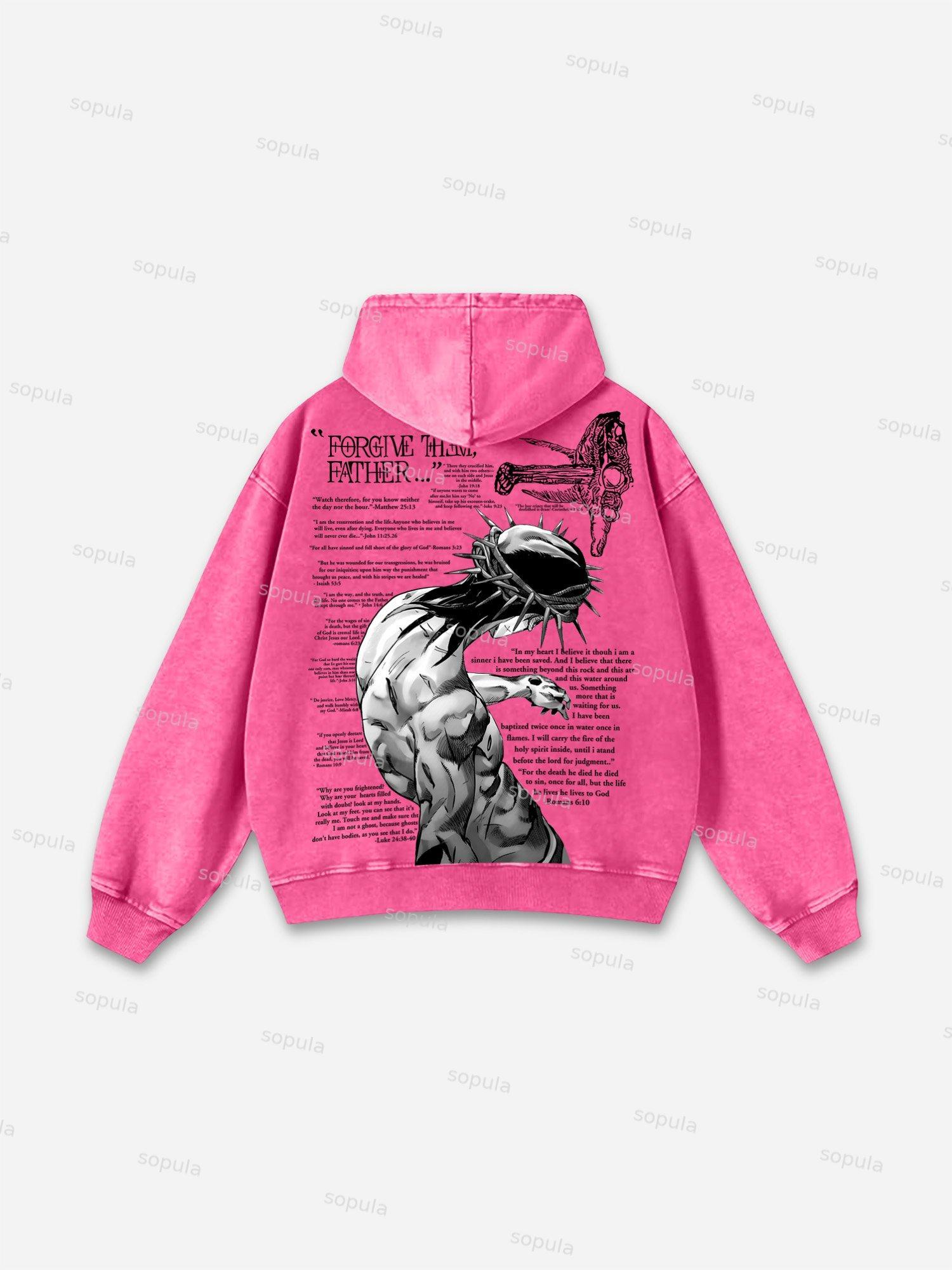 Forgive Them Father Graphic Acid Washed Oversized Hoodie Product Image