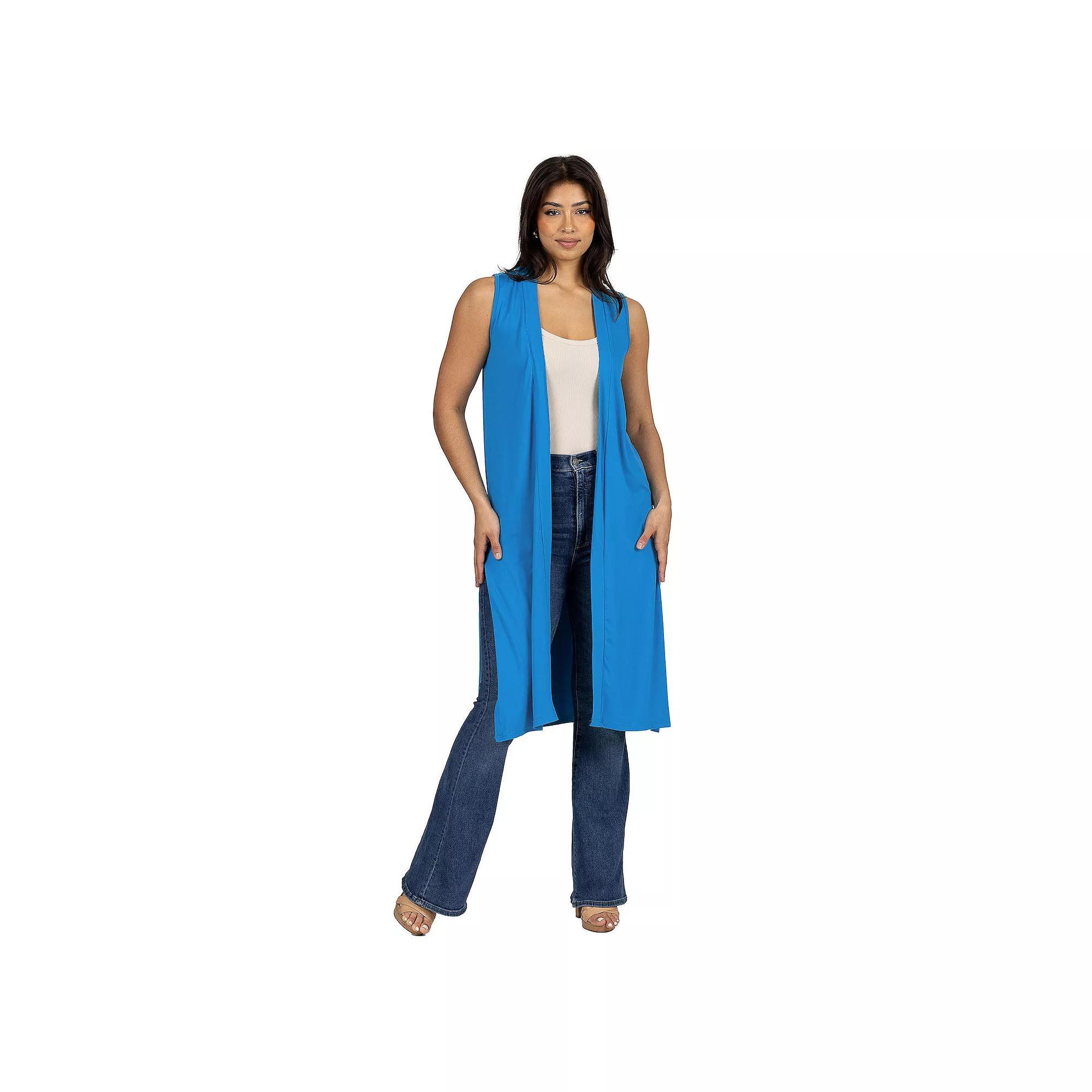 Womens 24Seven Comfort Apparel Sleeveless Long Cardigan Vest with Side Slit Product Image