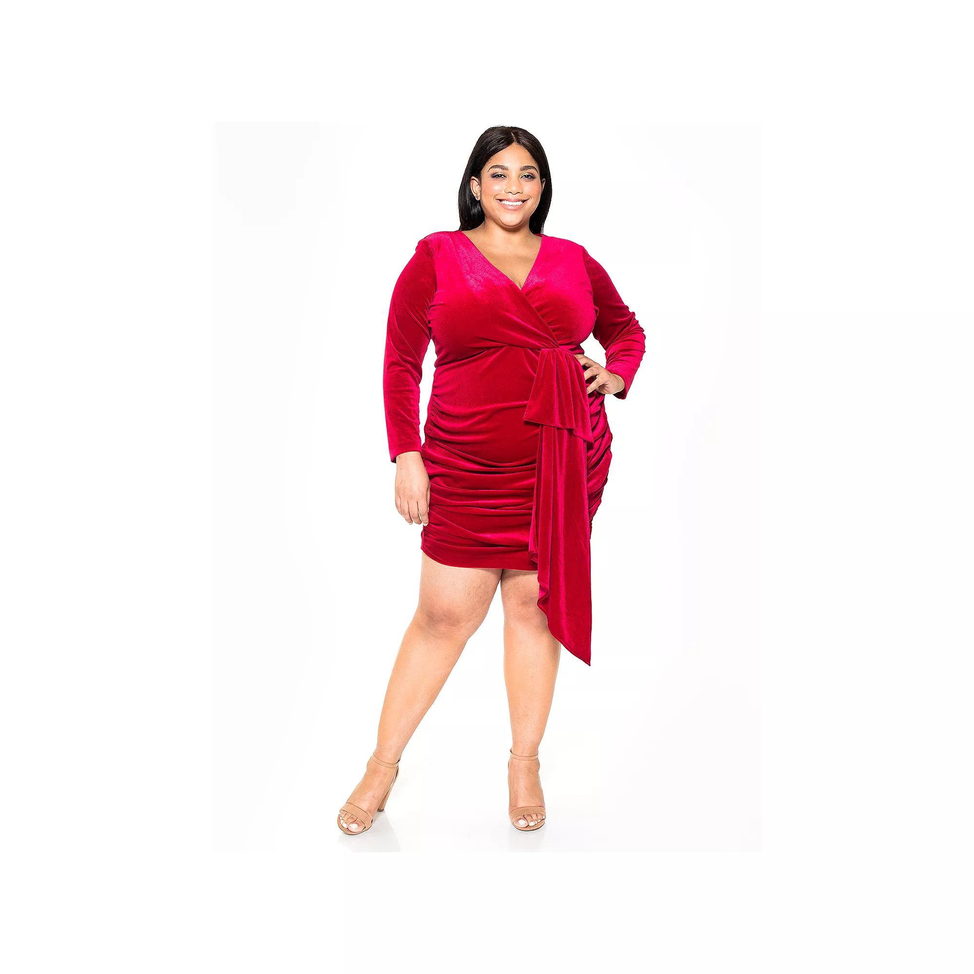 Plus Size Alexia Admor Velvet Faux-Wrap Dress, Women's, Size: 2XL, Black Product Image