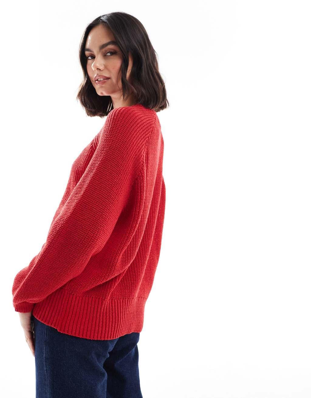 ASOS DESIGN knit raglan cardigan in red Product Image