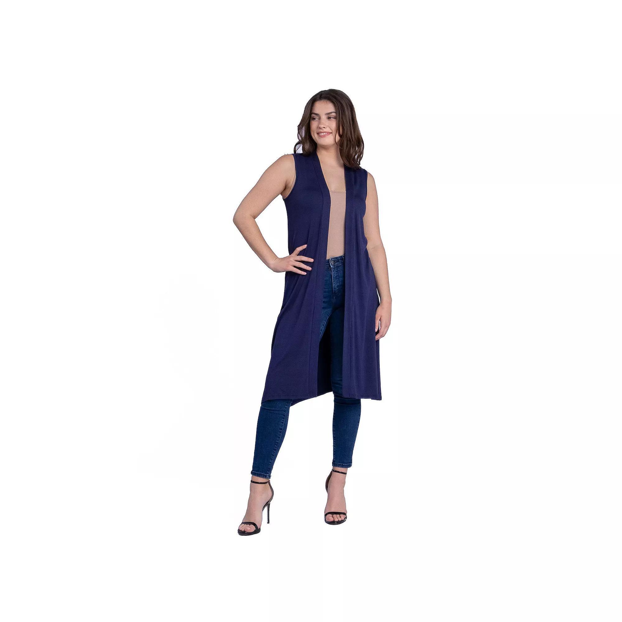 Womens 24Seven Comfort Apparel Sleeveless Long Cardigan Vest with Side Slit Product Image