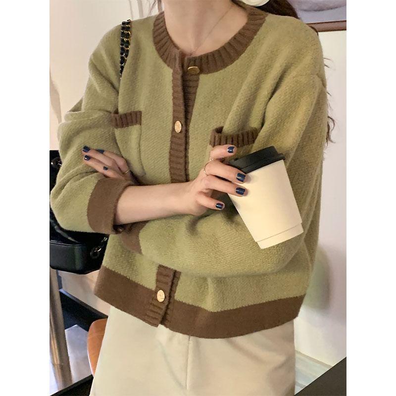 Round Neck Two Tone Cardigan Product Image