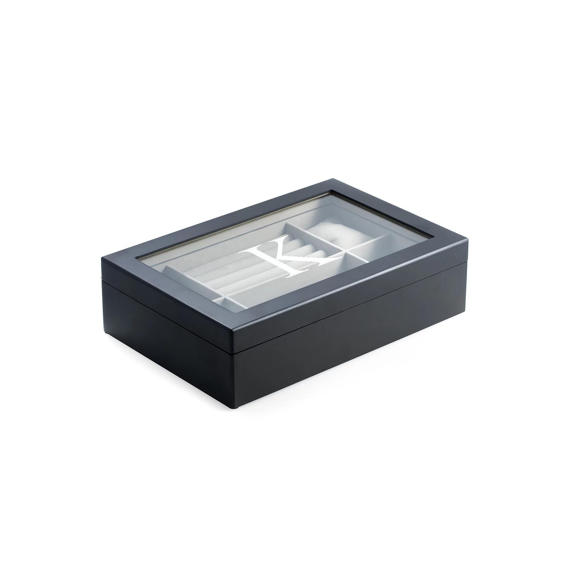 Charlotte Monogrammed Black Wood Jewelry Box, Women's Product Image