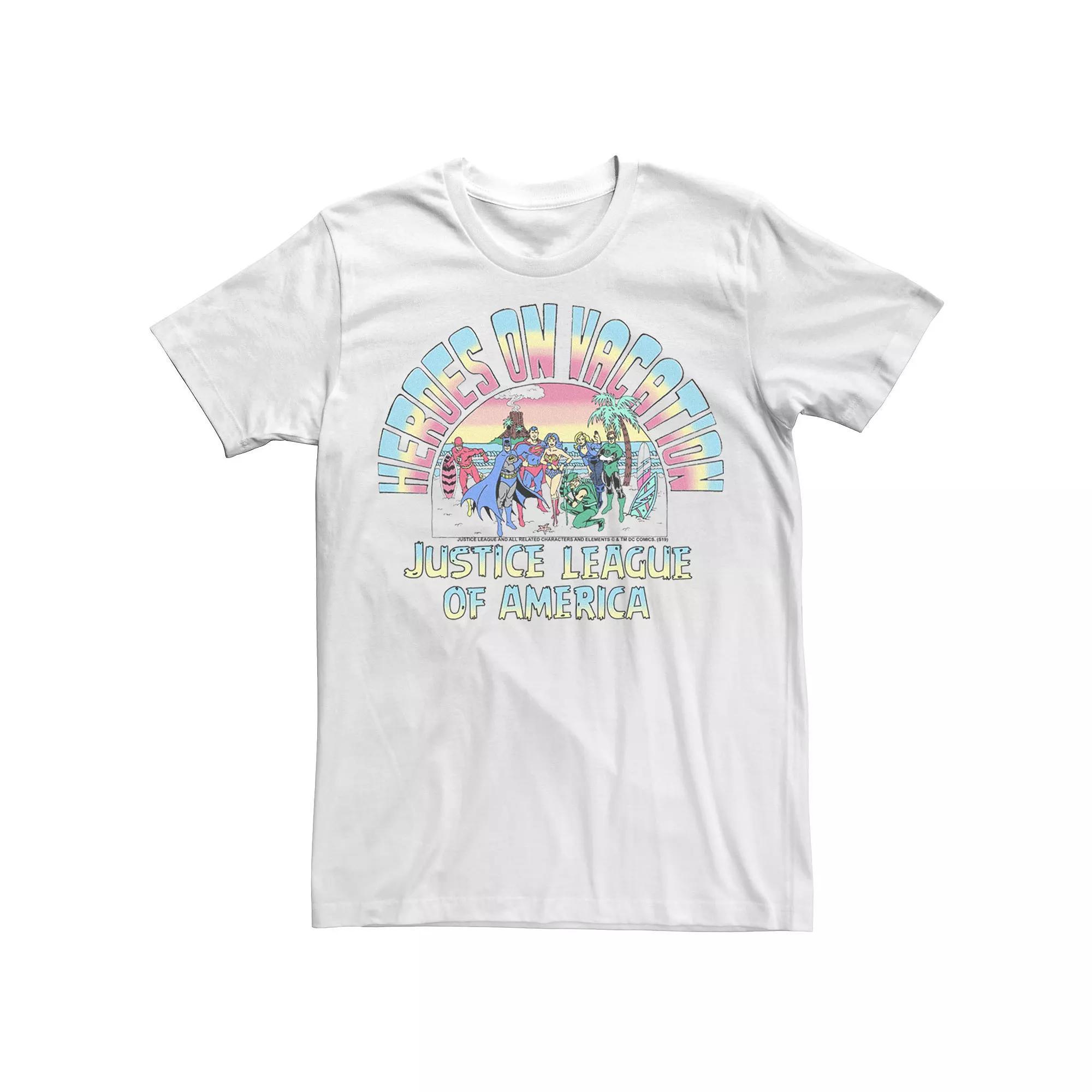Men's DC Comics Heroes On Vacation Beach Portrait Tee, Size: XXL, White Product Image