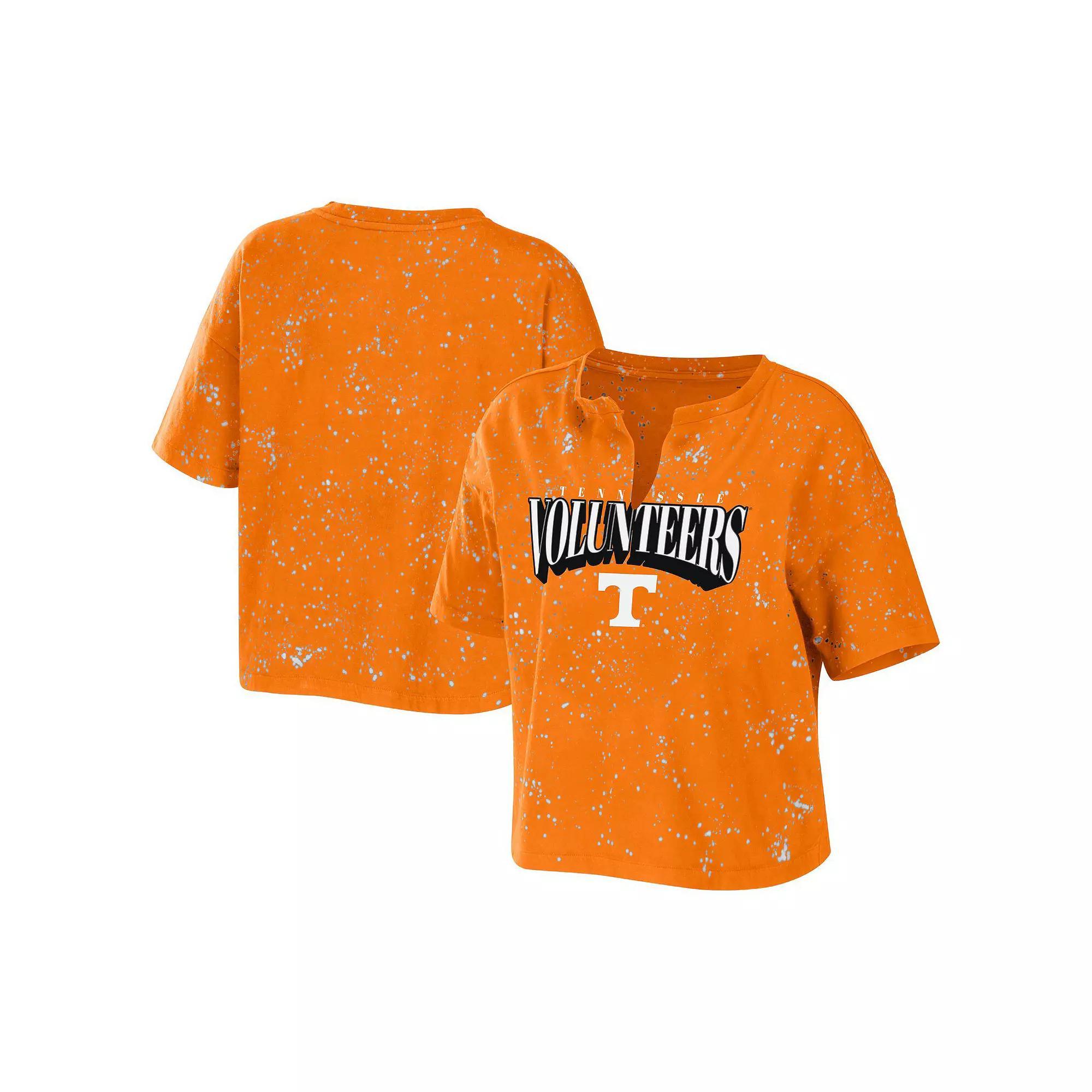 Women's WEAR by Erin Andrews Tennessee Orange Tennessee Volunteers Bleach Wash Splatter Cropped Notch Neck T-Shirt, Size: Large Product Image