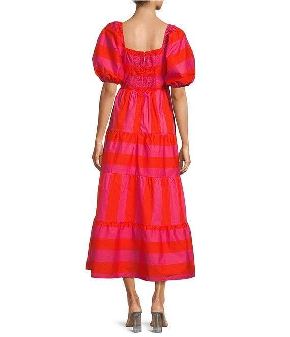 Sugarlips Azalea Poplin Stripe Print Square Neck Short Sleeve Maxi Dress Product Image
