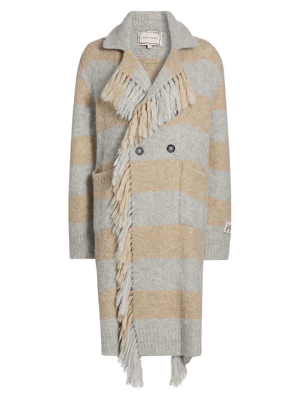 Womens Mavis Striped Fringed Knit Coat Product Image