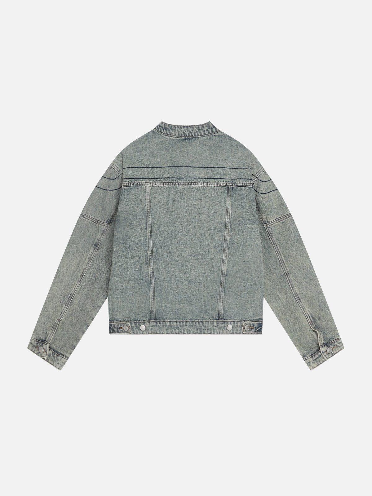 Aelfric Eden Cropped Washed Denim Racing Jacket Product Image