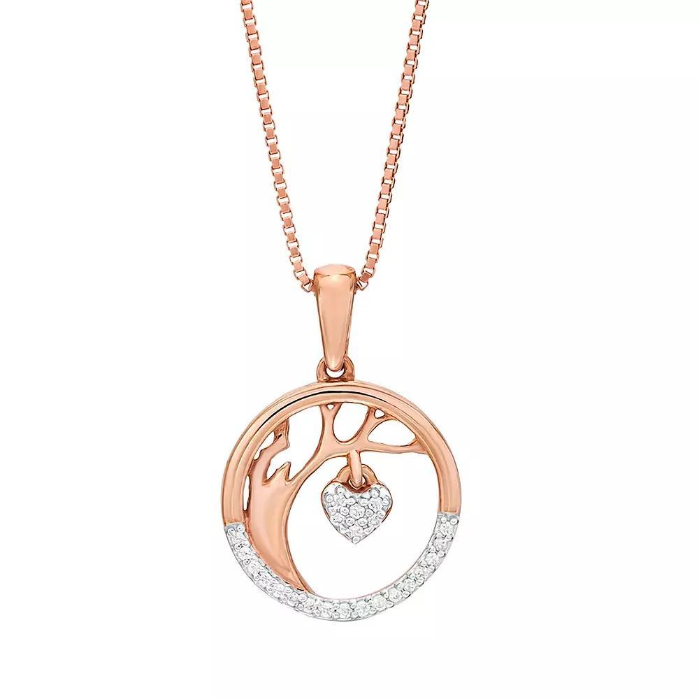 Gemminded 18k Rose Gold Over Silver Diamond Accent Heart & Tree Pendant Necklace, Women's, Size: 18", Pink Tone Product Image