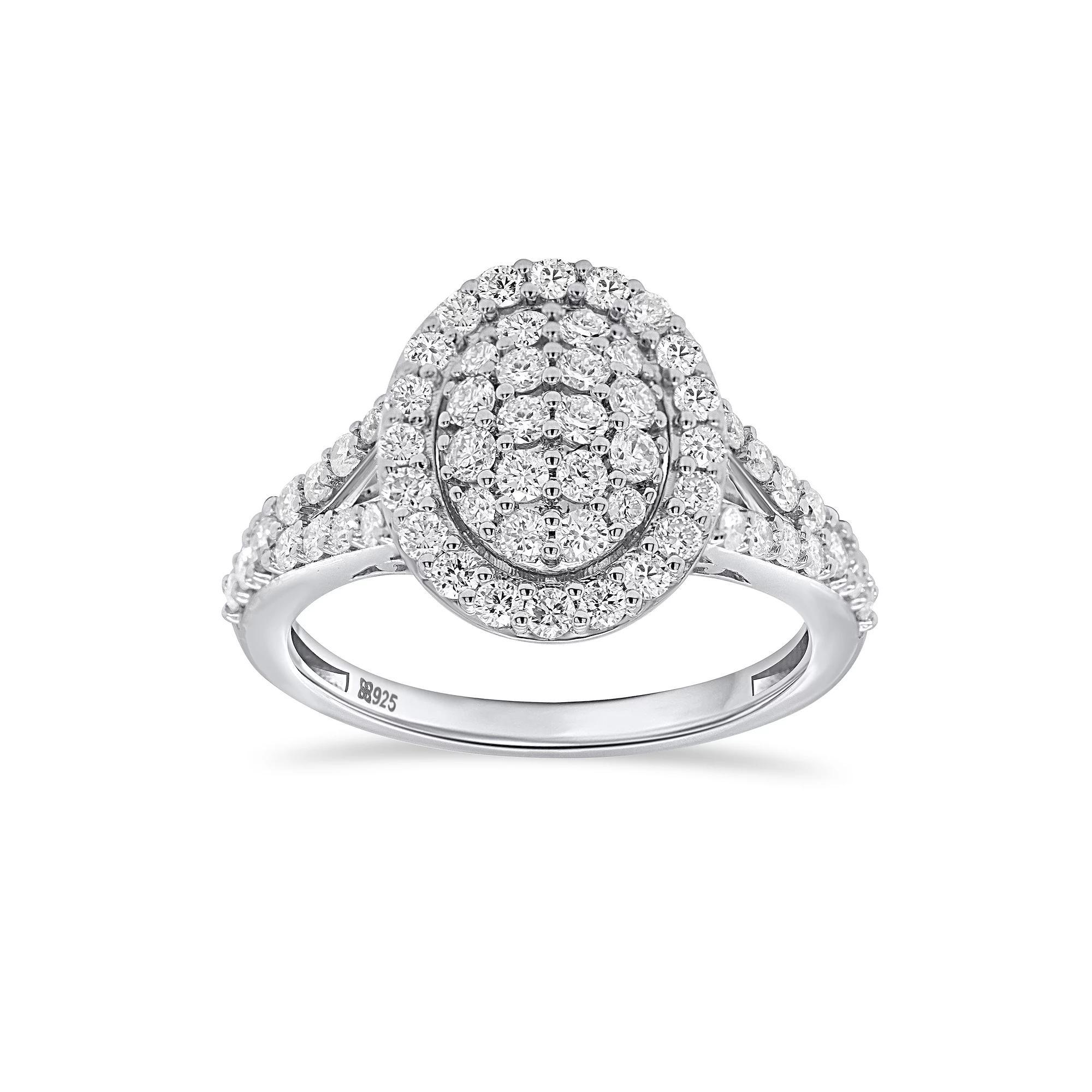 Ethique Sterling Silver 1 Carat T.W. Lab-Grown Diamond Oval Cluster Ring, Women's, Size: 7 Product Image