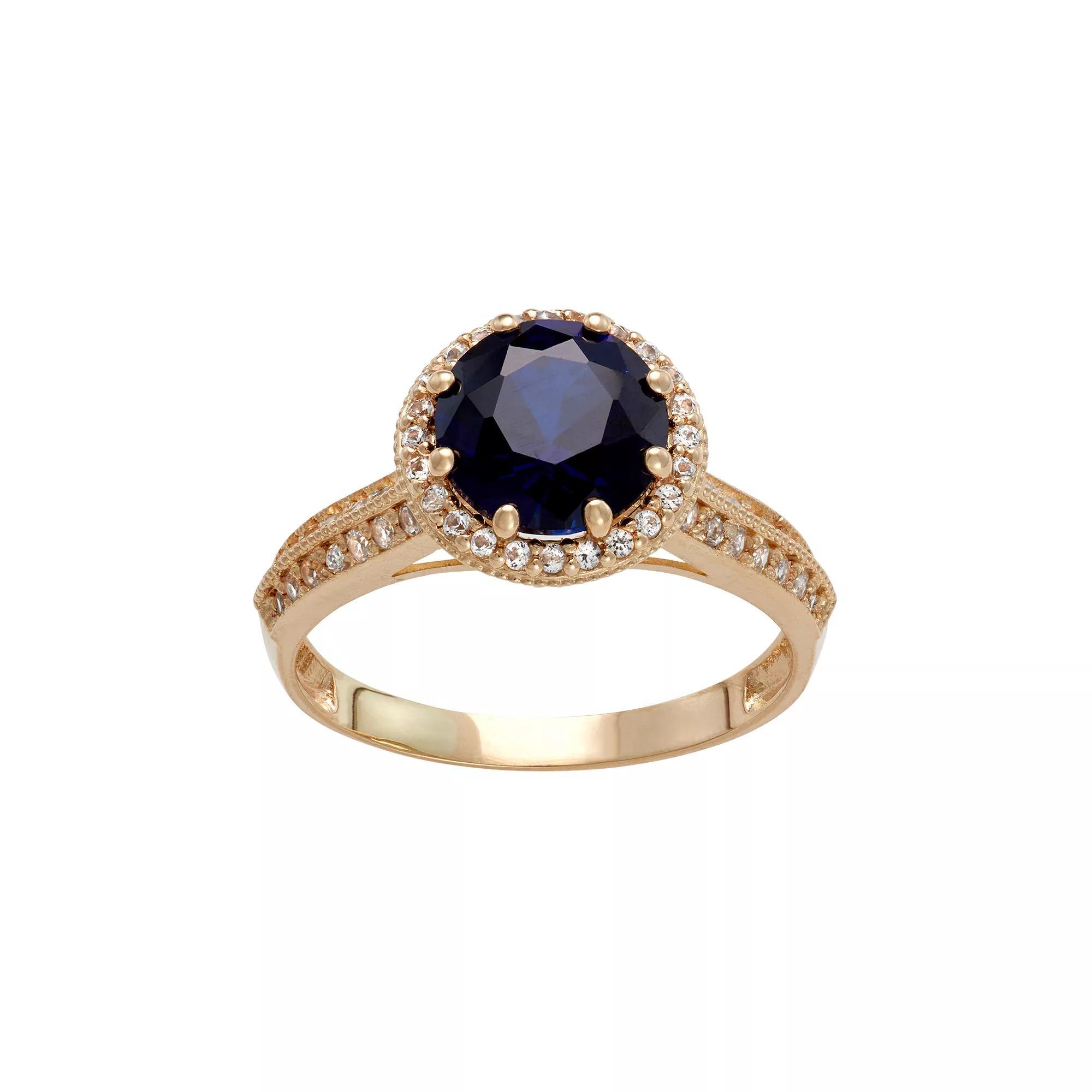 Designs by Gioelli 10k Gold Lab-Created Blue & White Sapphire Halo Ring, Women's, Size: 7 Product Image