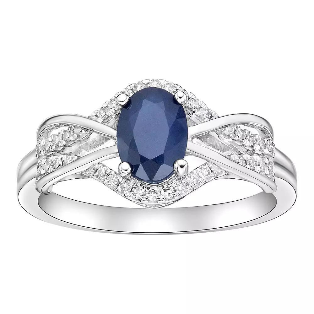 Gemminded 10k White Gold 1/6 Carat T.W. Diamond & Sapphire Ring, Women's, Size: 8 Product Image