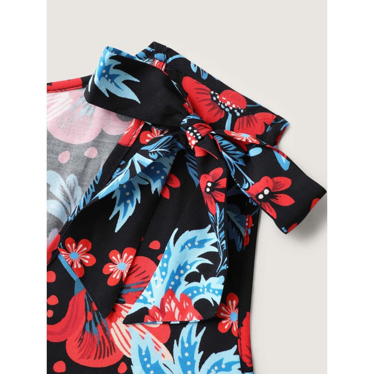 Plus Size Boho Print Shoulder Tie Midi Dress Multicolor Women Gathered V-neck Sleeveless Curvy BloomChic 28/5X Product Image