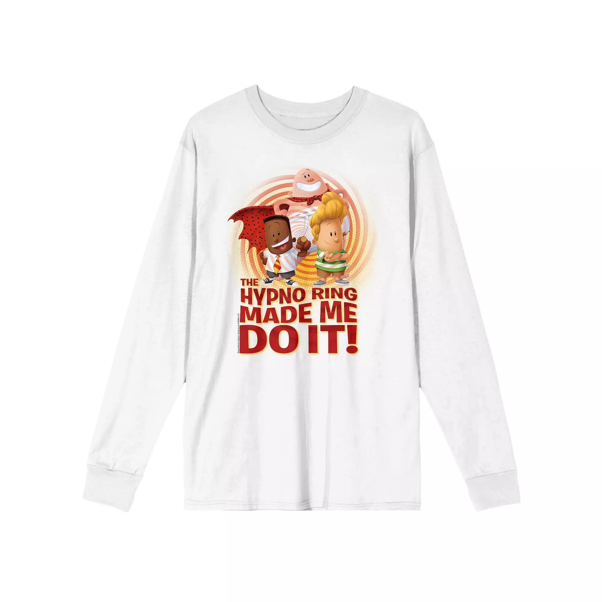 Men's Captain Underpants "Hypno Ring Made Me Do It" Long Sleeve Graphic Tee, Size: XXL, White Product Image