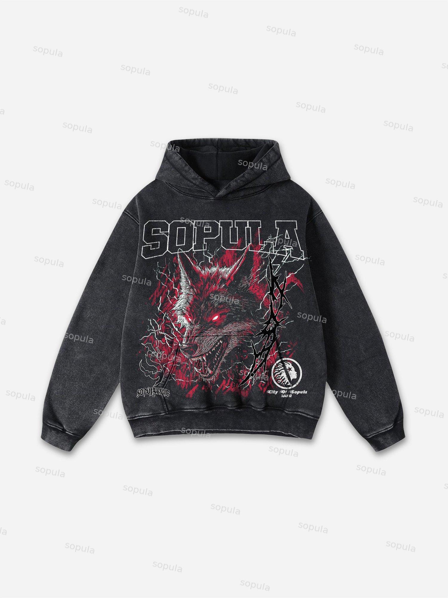 Blurred Network Portrait Graphic Washed Hoodie Product Image