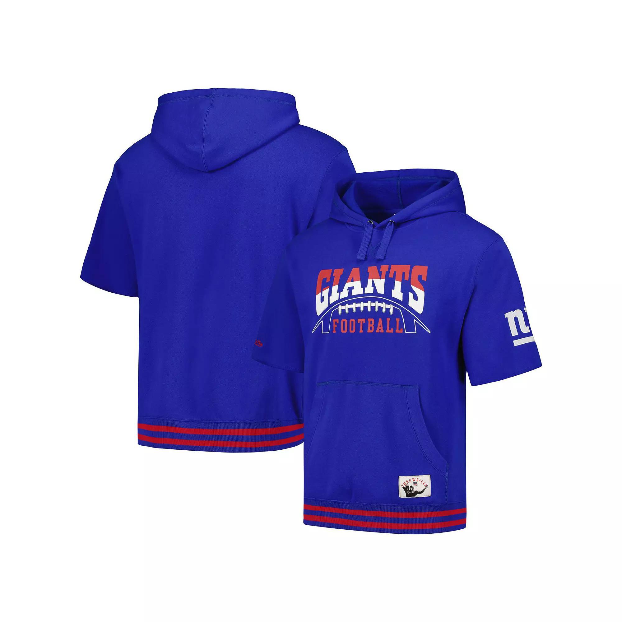 Men's Mitchell & Ness  Royal New York Giants Pre-Game Short Sleeve Pullover Hoodie, Size: Small, Blue Product Image
