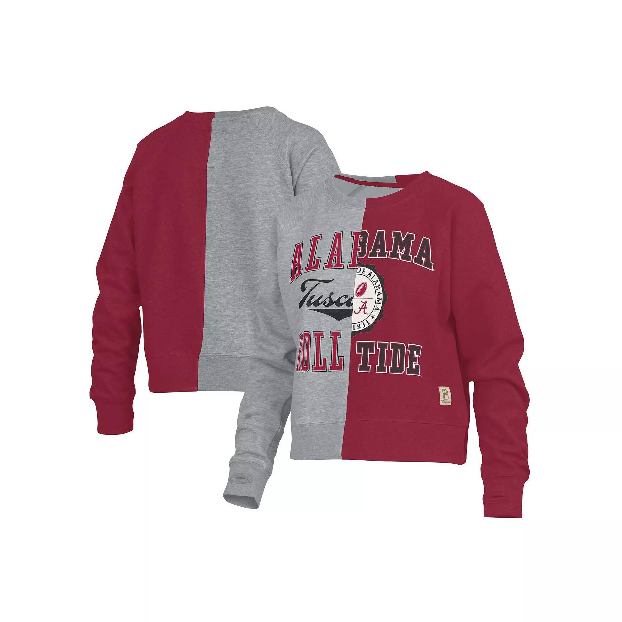 Womens Pressbox Heather Gray Alabama Crimson Tide Half and Half Raglan Pullover Sweatshirt Product Image