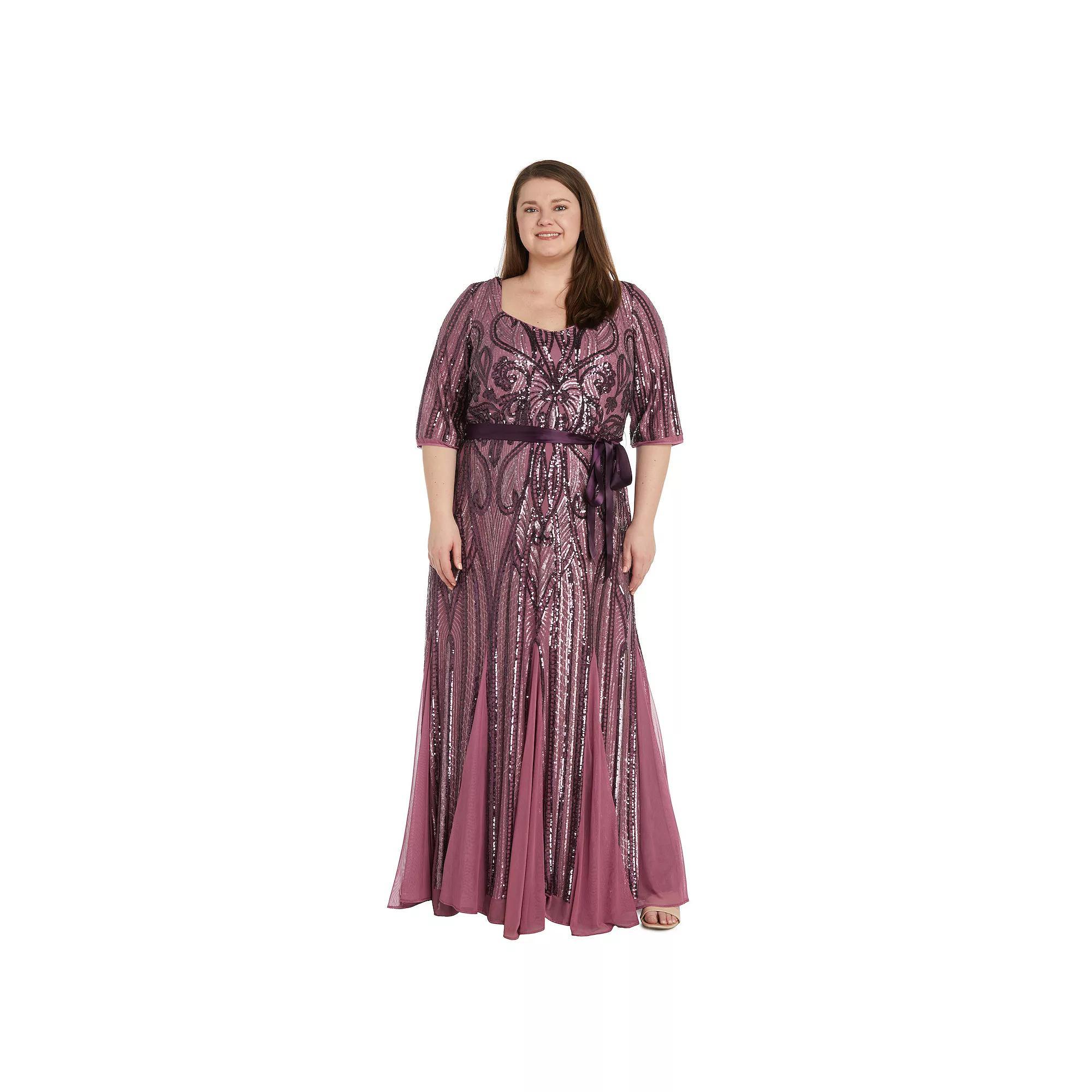 Plus Size R&M Richards Sweetheart Neckline Floral Sequin Paneled Maxi Godet Dress, Women's, Size: 20 W, Seafoam Product Image