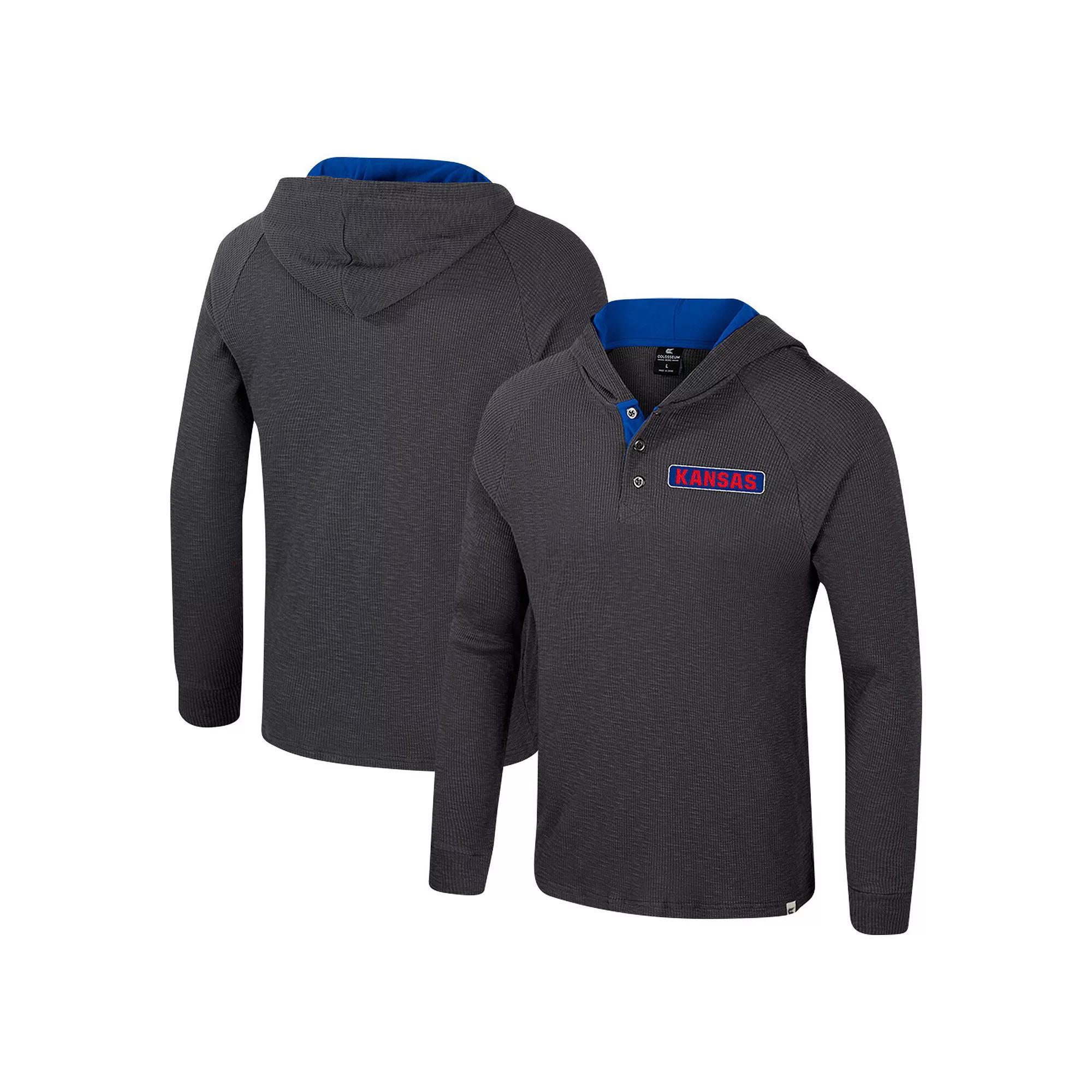 Men's Colosseum  Charcoal Arizona State Sun Devils Dujour Ralgan Long Sleeve Henley Hoodie T-Shirt, Size: Large Product Image