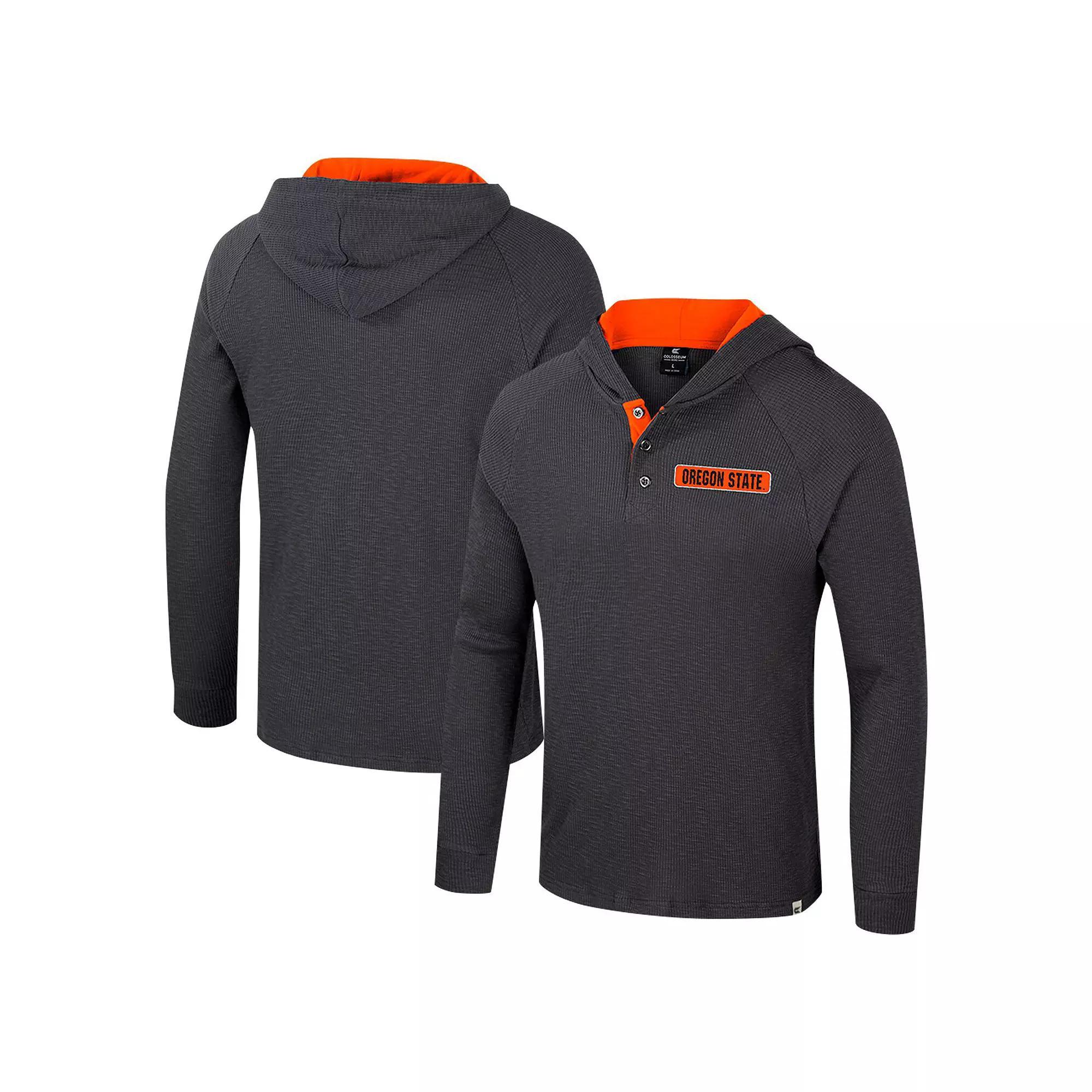 Men's Colosseum  Charcoal Oregon State Beavers Dujour Ralgan Long Sleeve Henley Hoodie T-Shirt, Size: 2XL Product Image