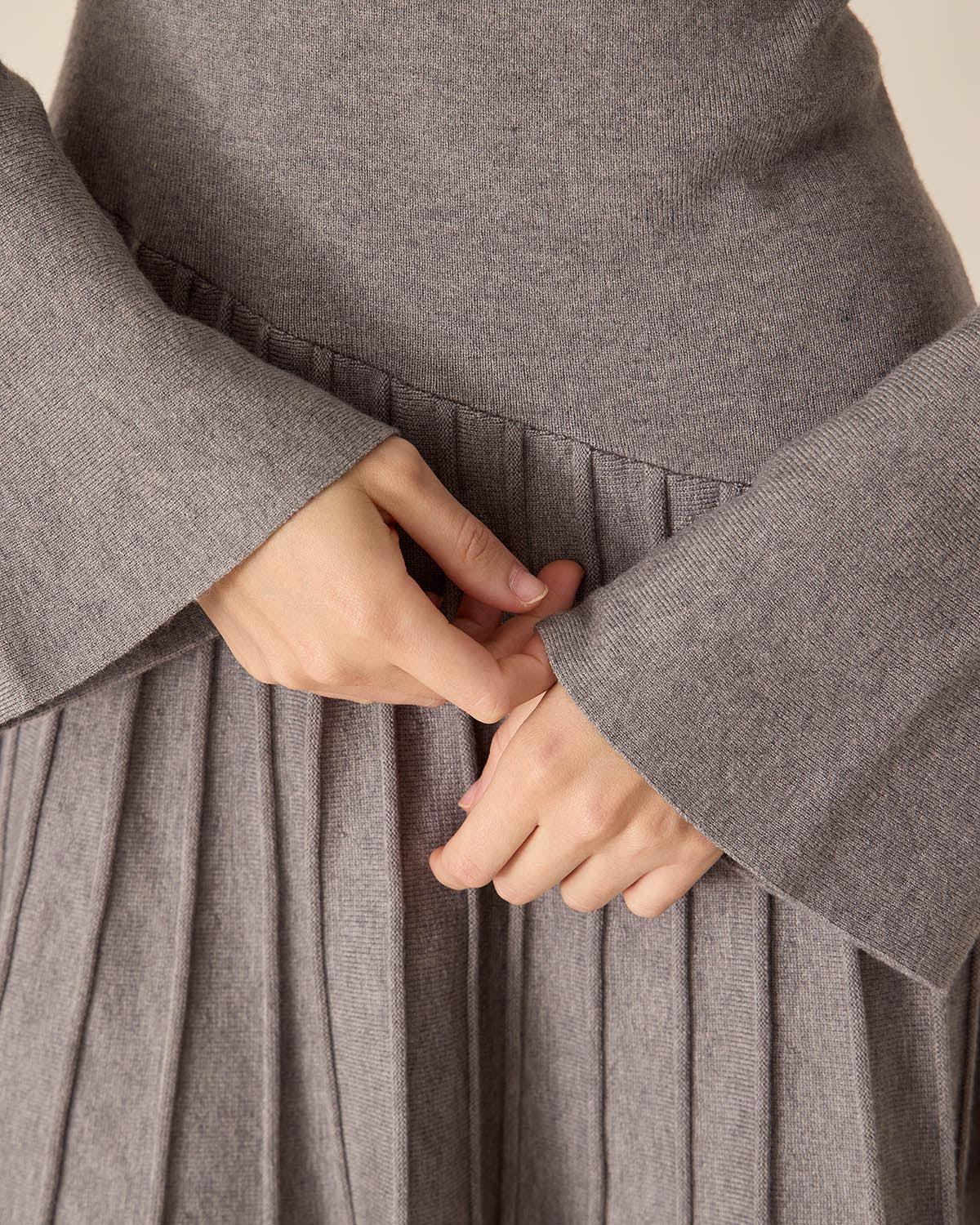 Grey Mock Neck Bell Sleeve Sweater Dress Product Image
