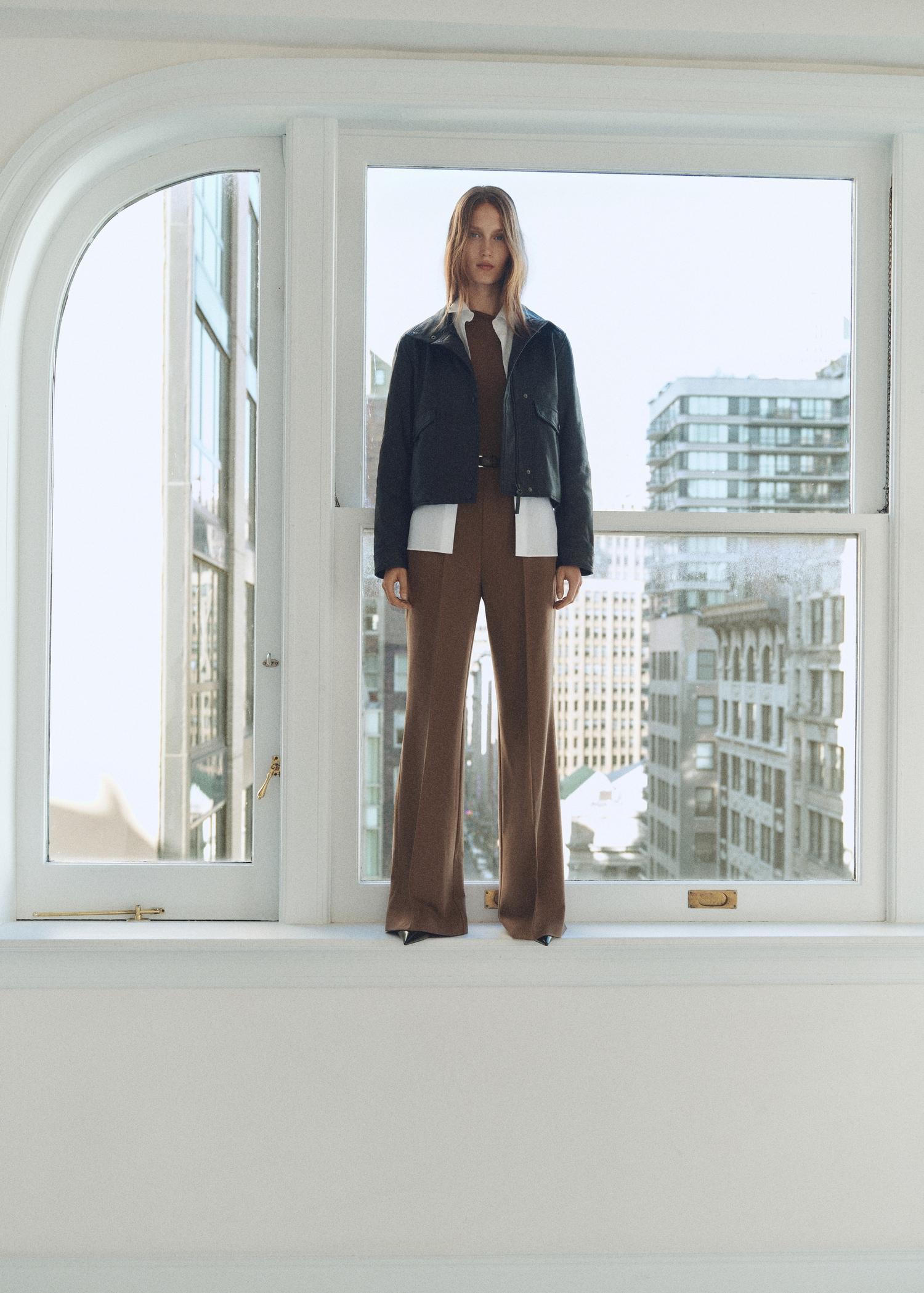Combined-fabric jumpsuit with belt - Women | MANGO USA Product Image
