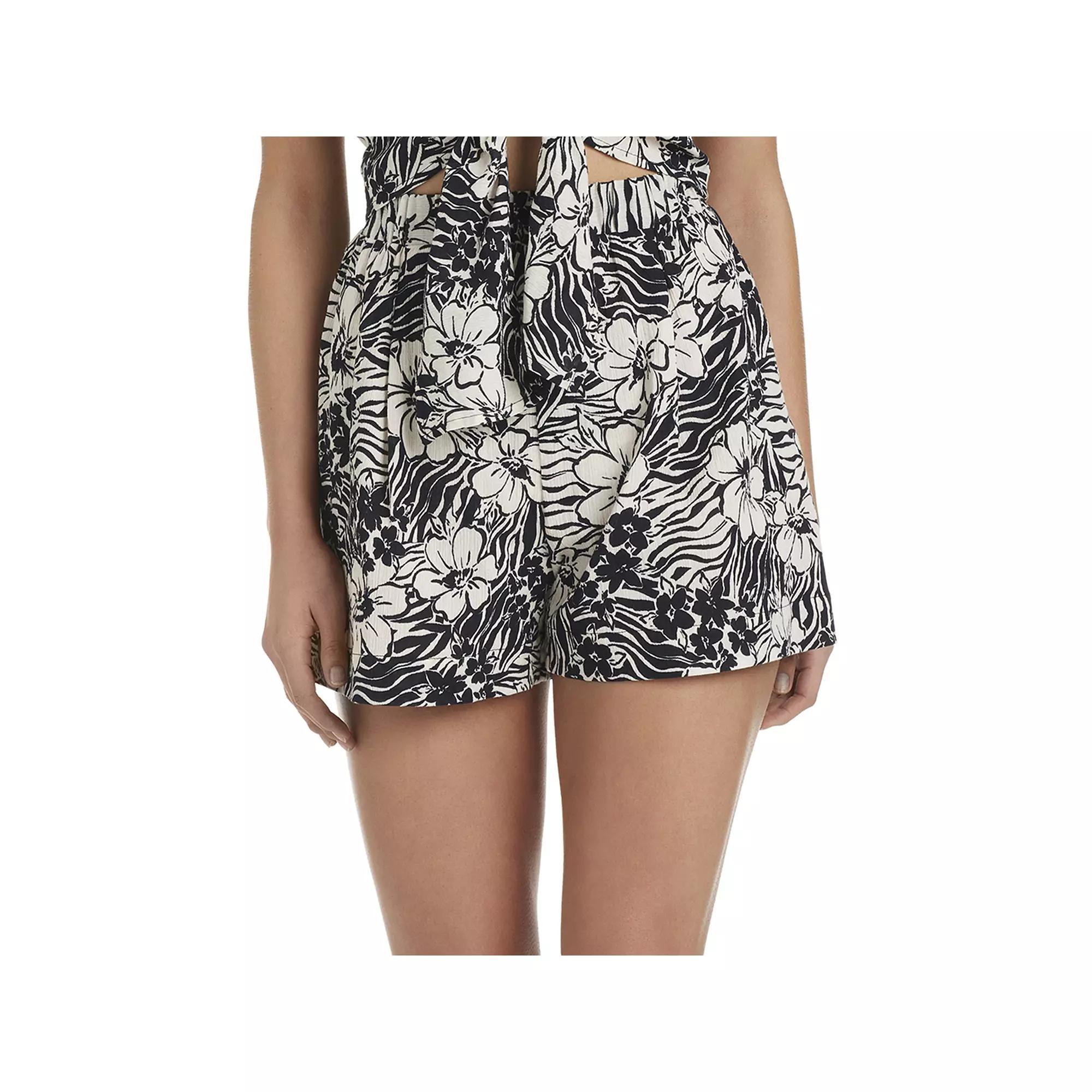 Women's Modern Supply by Sanctuary Pleated High Waist Swim Cover Up Shorts, Size: Large, Animal Instincts Product Image
