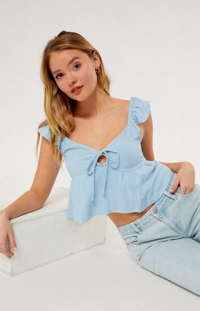 Women's Keyhole Linen Babydoll Top Product Image