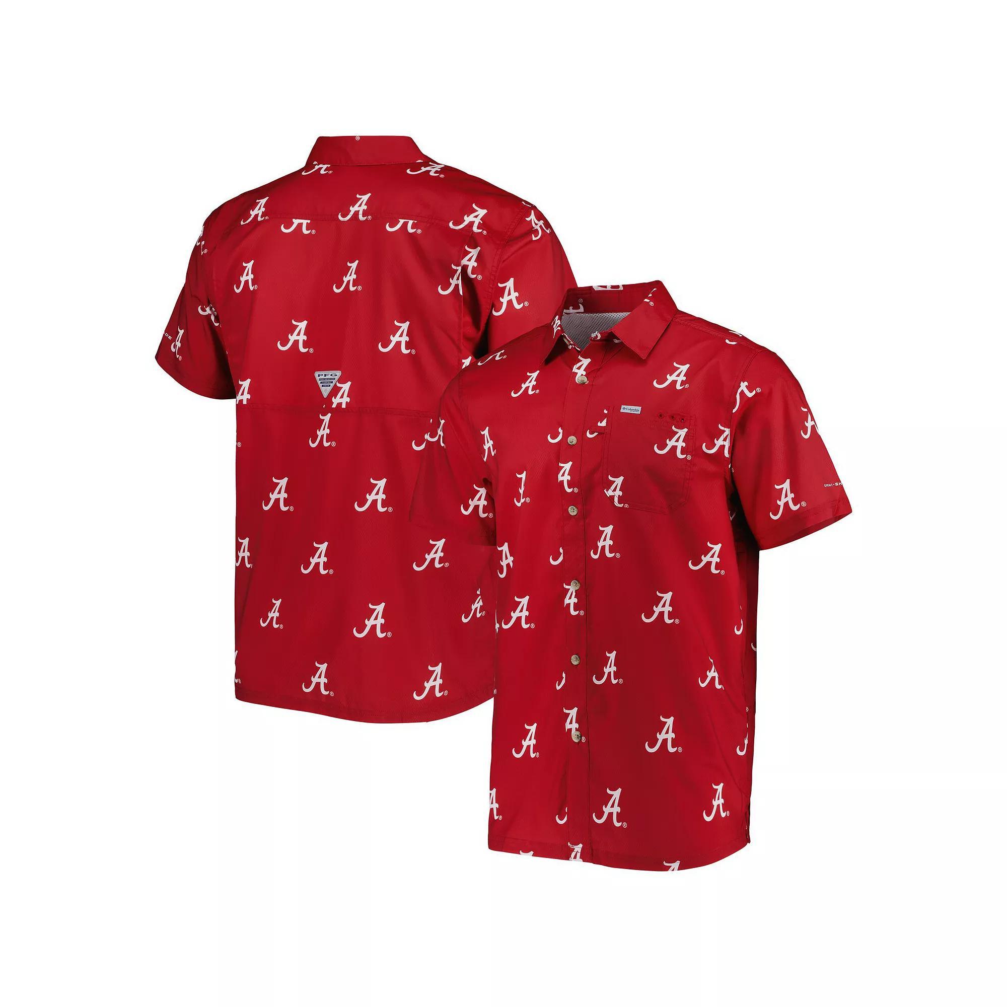 Men's Columbia Crimson Alabama Crimson Tide Super Slack Tide Omni-Shade Team Button-Up Shirt, Size: Large, Red Product Image