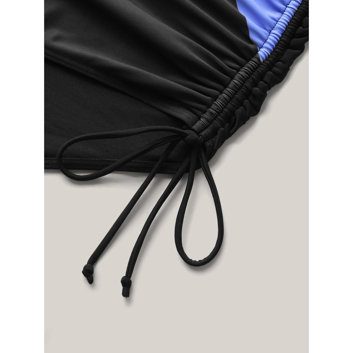Plus Size Color Block Side Drawstring One-Piece Swimsuit Women's Swimwear Mediumblue Beach Contrast Curve Bathing Suits High stretch One Pieces BloomChic 30/6X Product Image