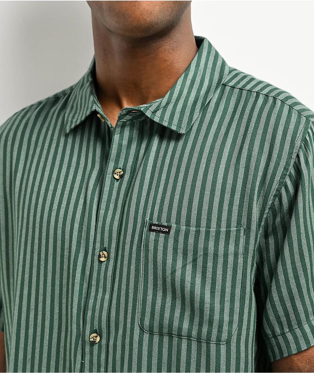 Brixton Charter Herringbone Green Stripe Short Sleeve Button Up Shirt Product Image