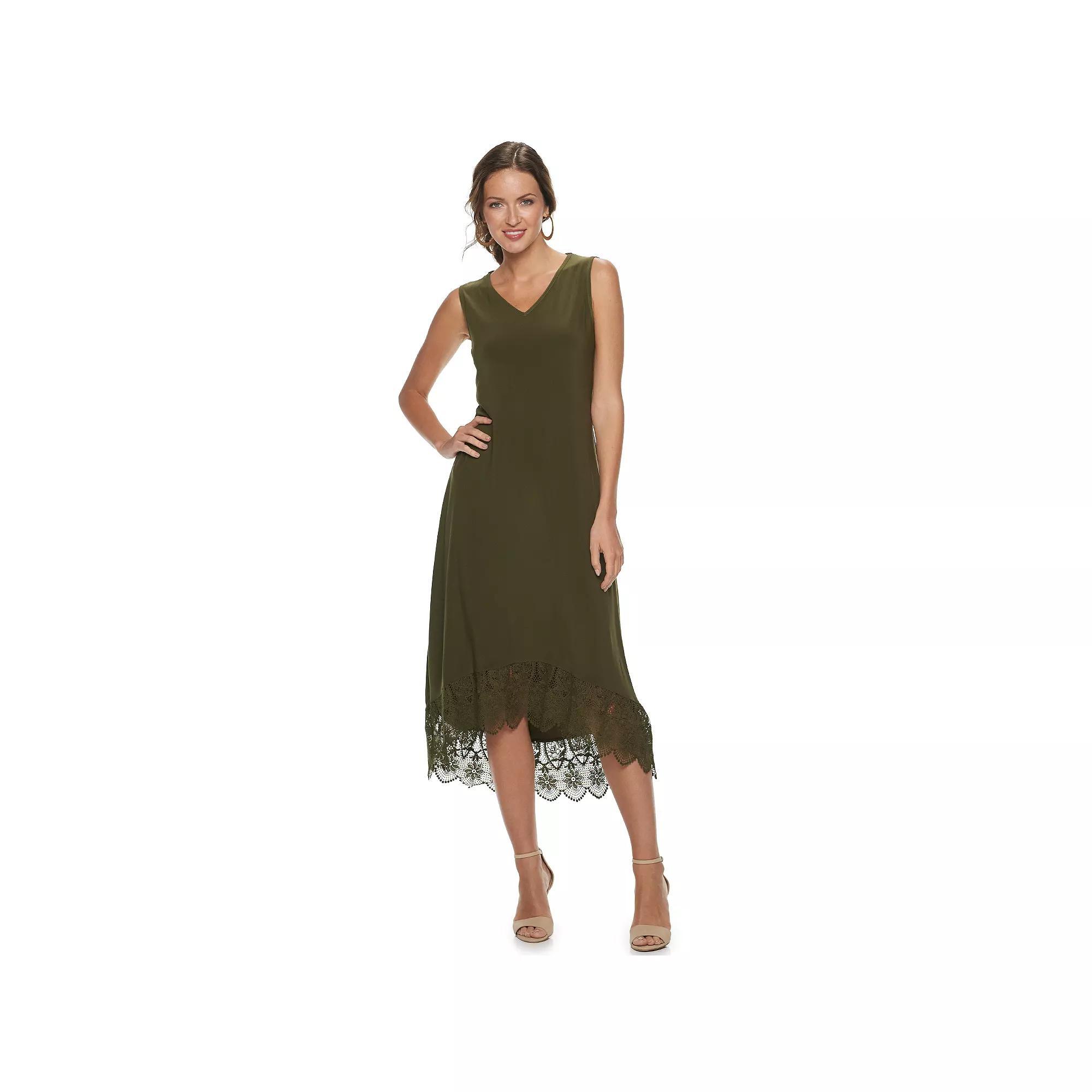 Women's Nina Leonard Crochet-Hem Midi Dress, Size: Medium, Dark Green Product Image
