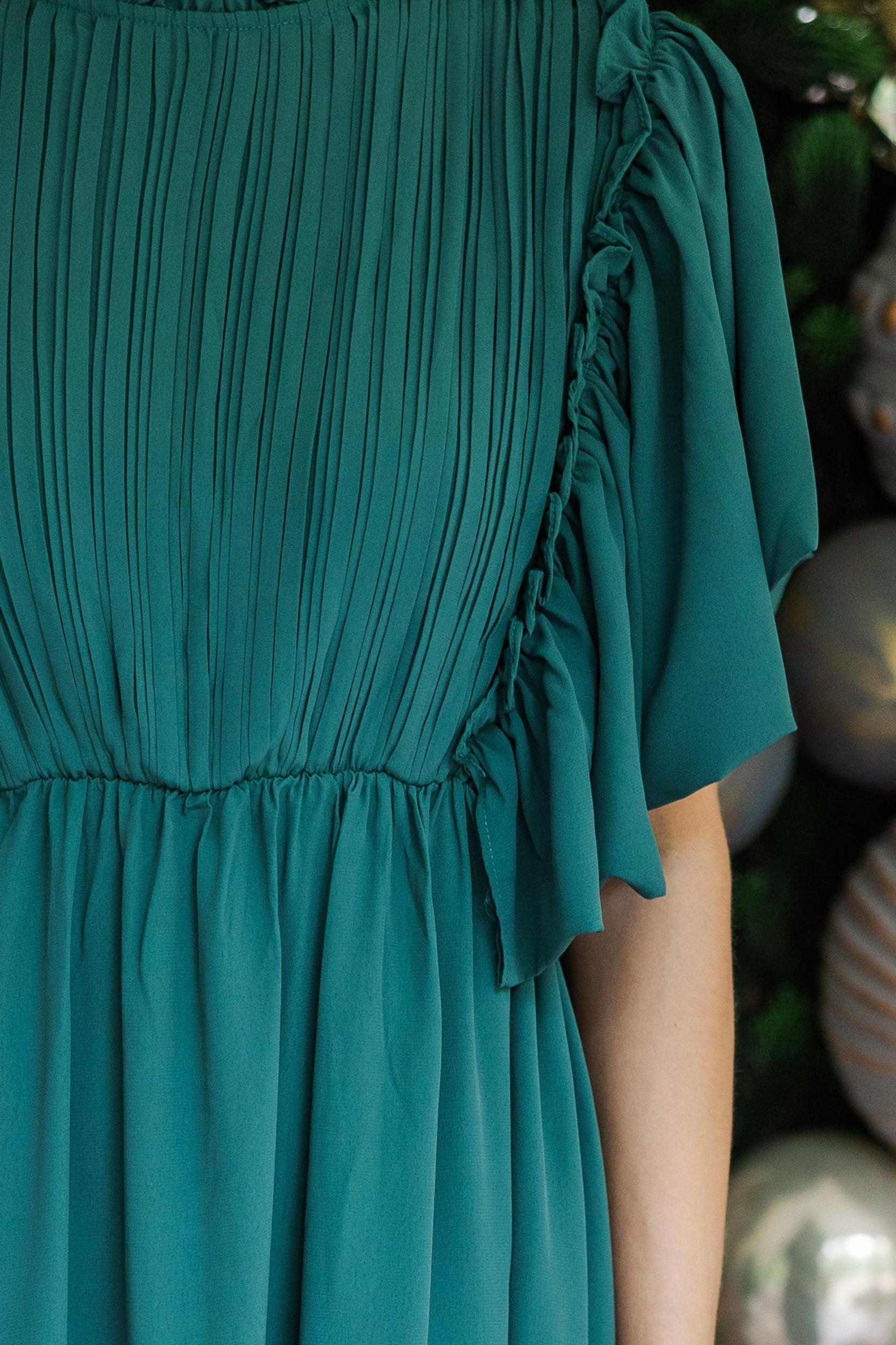 All The Good Emerald Green Ruffled Midi Dress Female Product Image