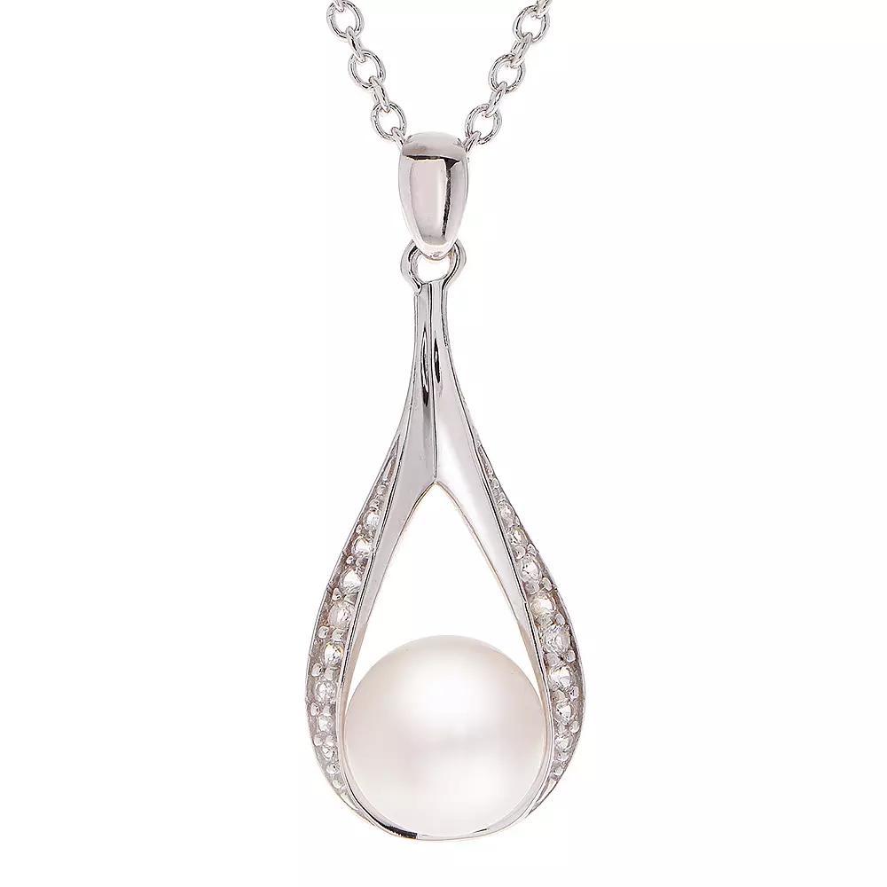 Sterling Silver Freshwater Cultured Pearl and White Topaz Teardrop Pendant, Womens Product Image