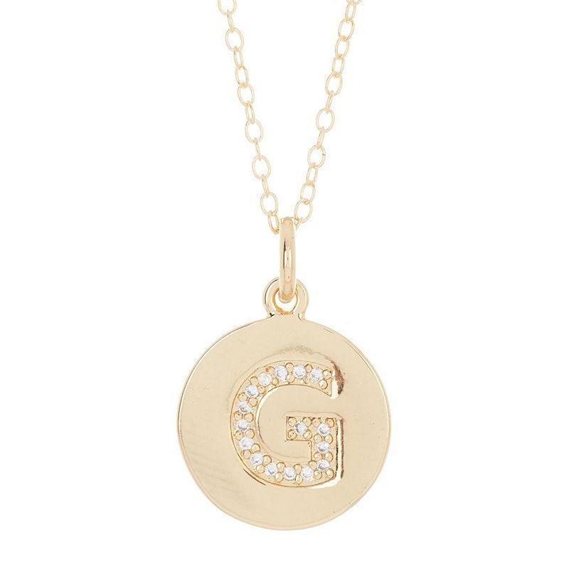 Adornia 14k Gold Plated Cubic Zirconia Engraved Letter Disc Pendant Necklace, Women's, Size: 18", Gold Tone D Product Image