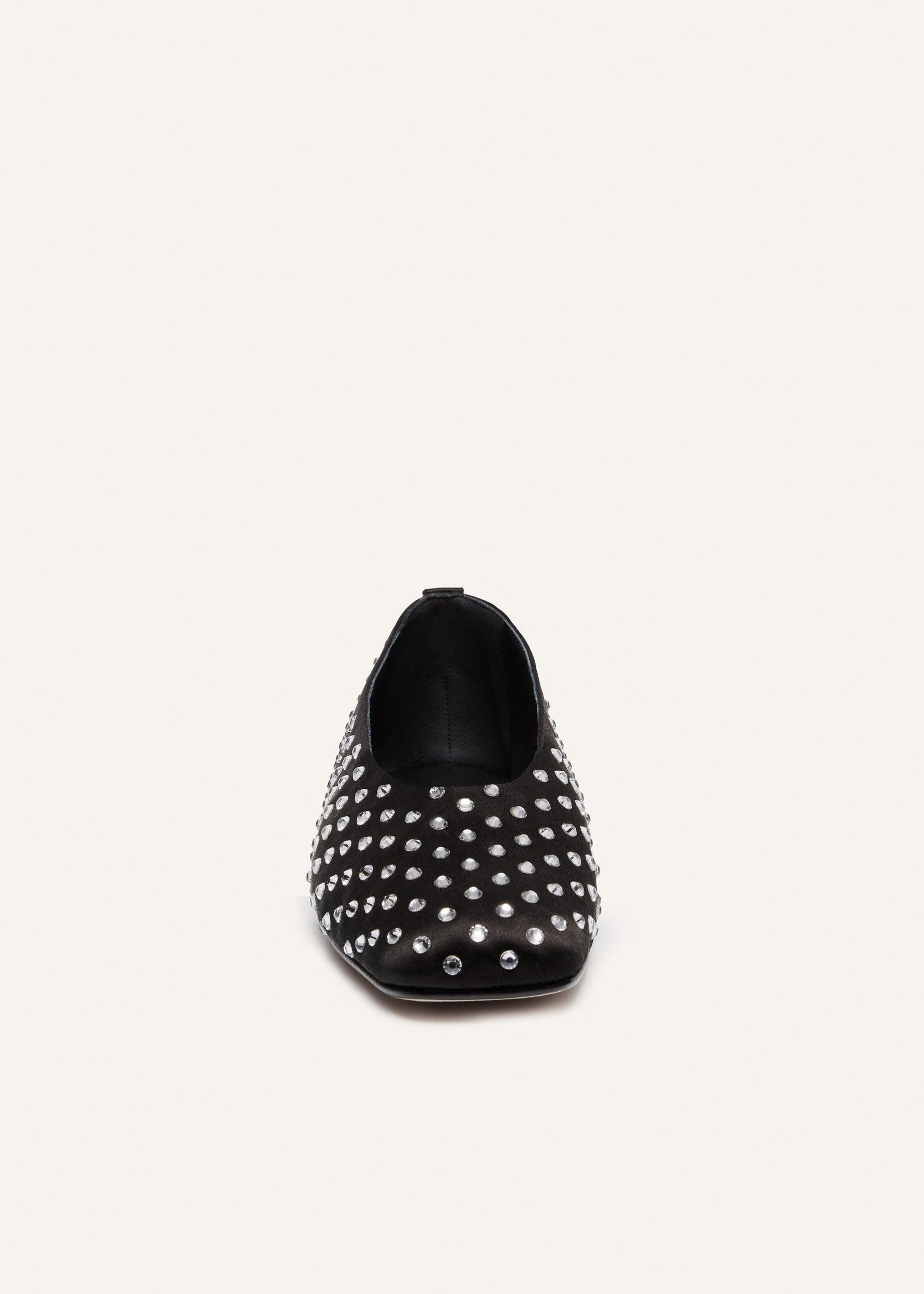 Satin ballet flats in black crystals Product Image