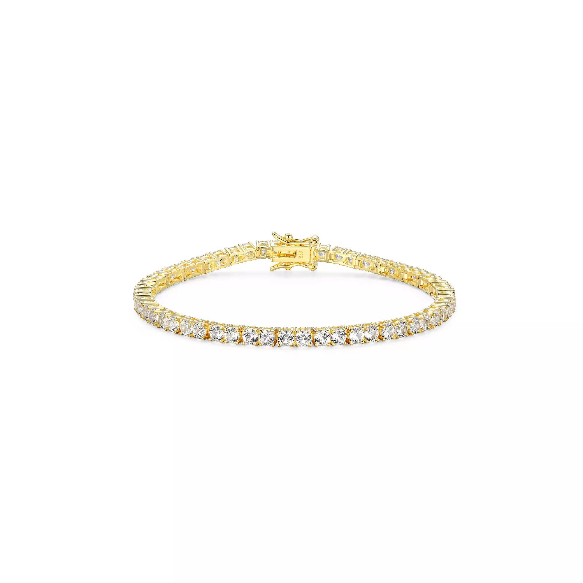18k Gold over Silver Birthstone Tennis Bracelet, Women's, Size: 7.25", Cr Wh Blue April Product Image