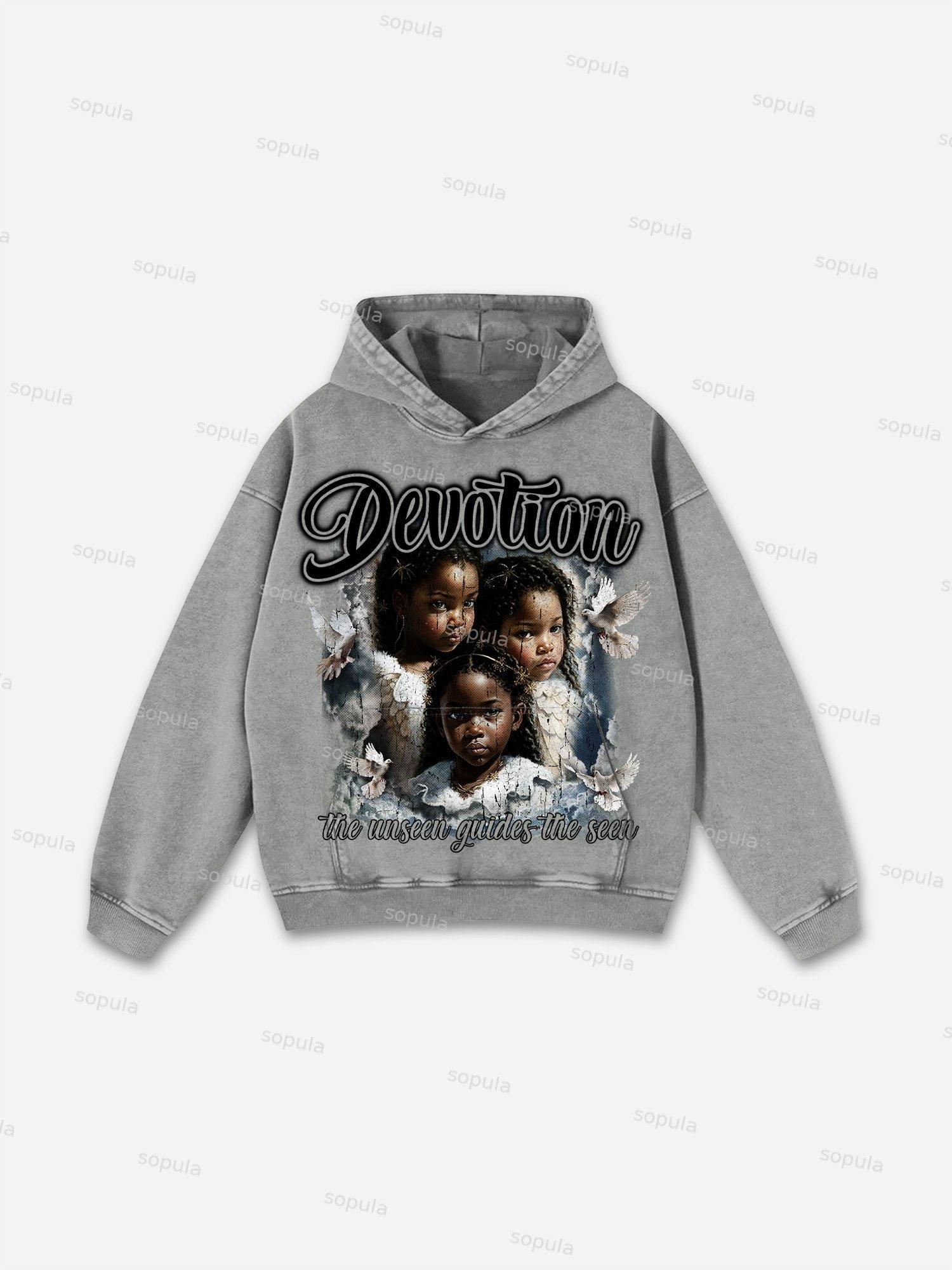 Blurred Network Portrait Graphic Washed Hoodie Product Image