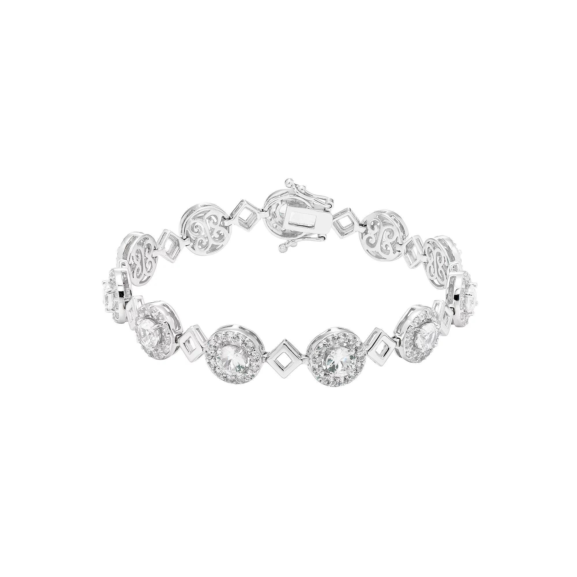 Sterling Silver Lab-Created White Sapphire Halo Link Bracelet, Women's, Size: 7.5" Product Image