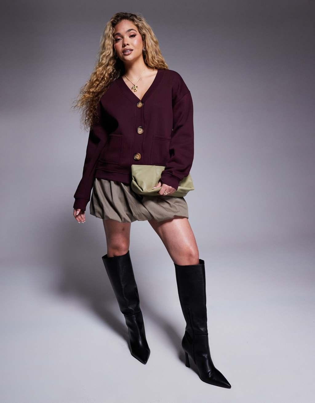 River Island V neck cardigan in burgundy Product Image